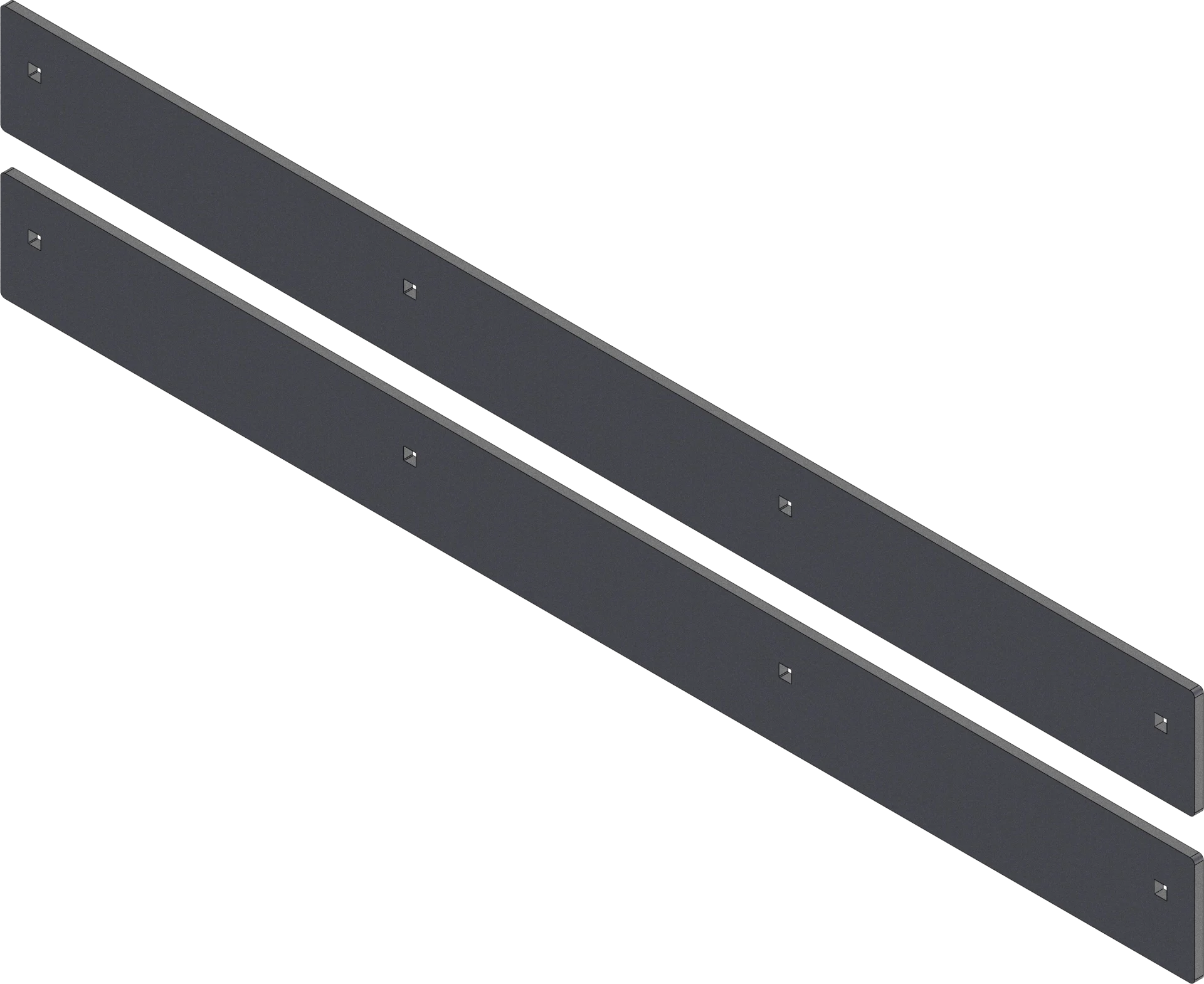 Two long black KFI Pro-V wing wear bars with mounting holes, laid side by side