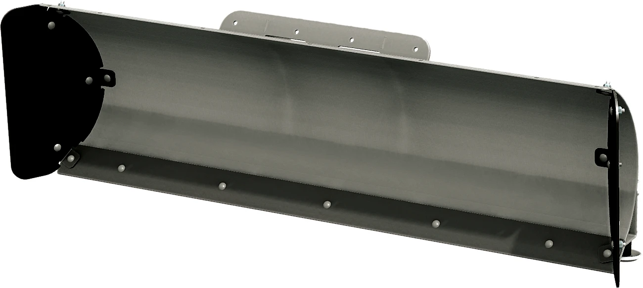 Dark gray KFI Pro-S tapered steel plow side shield with mounting bracket, side view