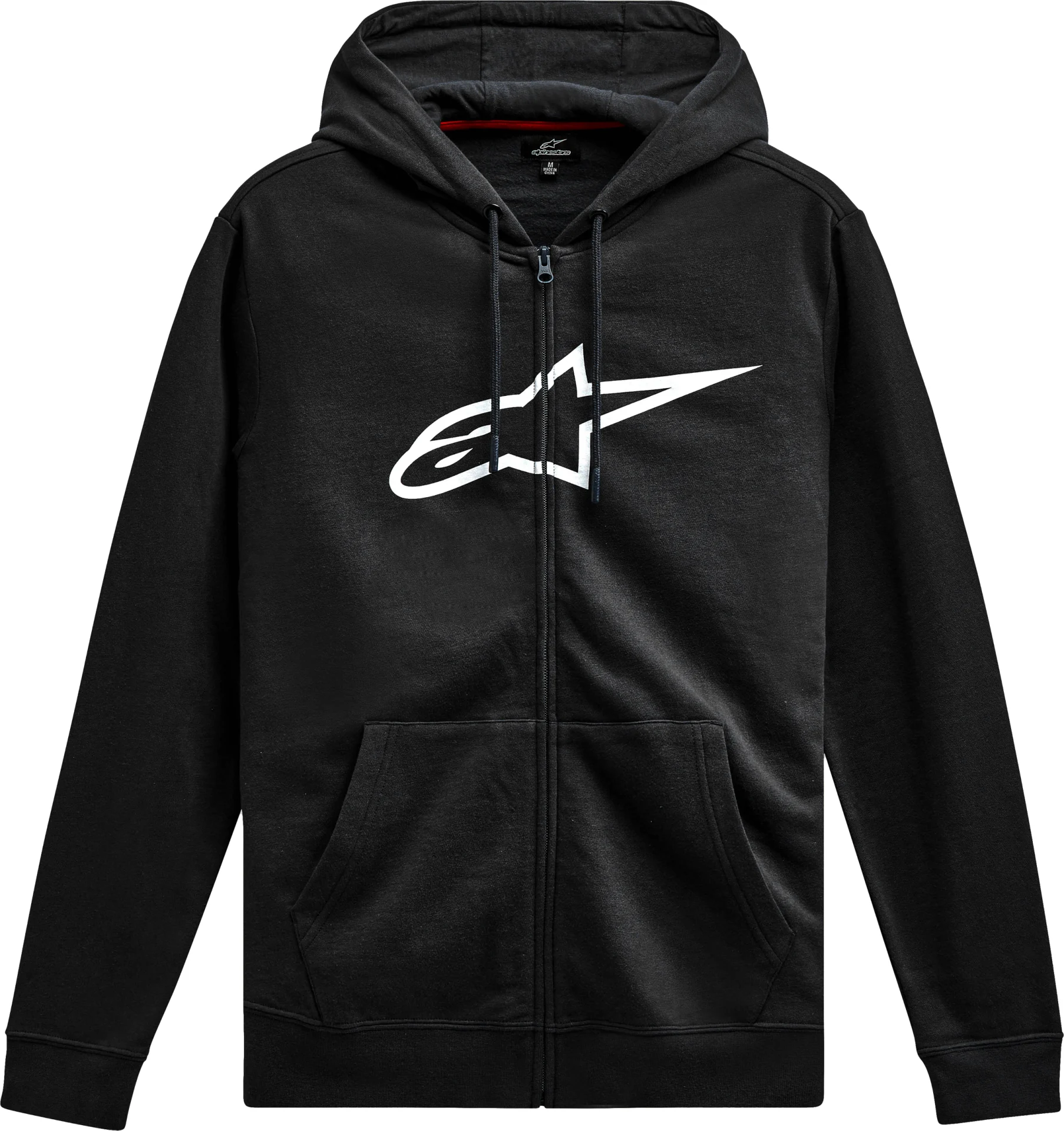 Alpinestars Ageless Zip Hoodie V3 in black, front view with white Alpinestars logo