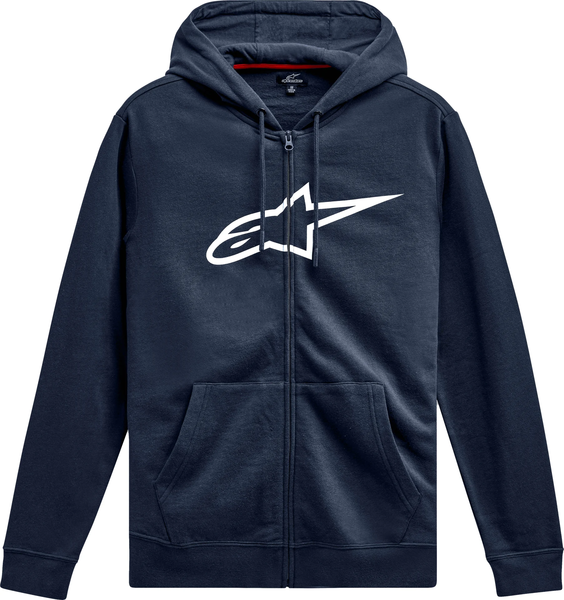 Alpinestars Ageless Zip Hoodie V3 in navy, front view with white Alpinestars logo
