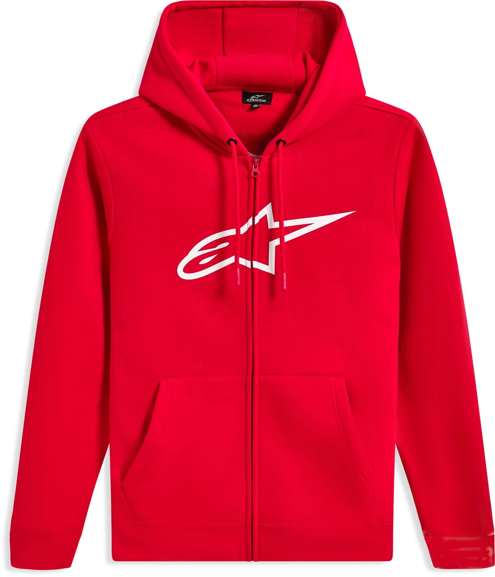 Alpinestars Ageless Zip Hoodie V3 in red, front view with white Alpinestars logo