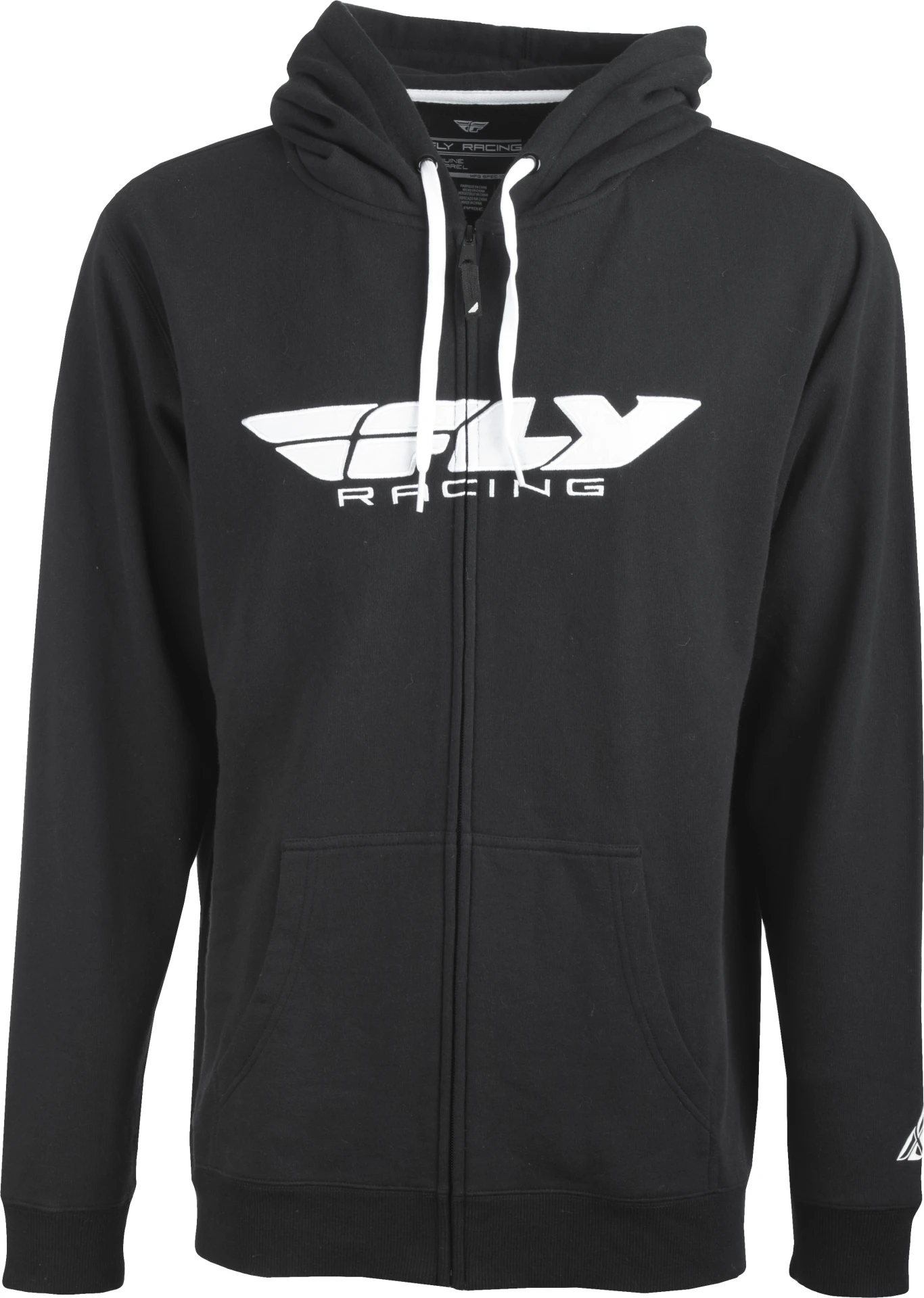 Black Fly Racing Corporate zip-up hoodie, front view with white Fly Racing logo