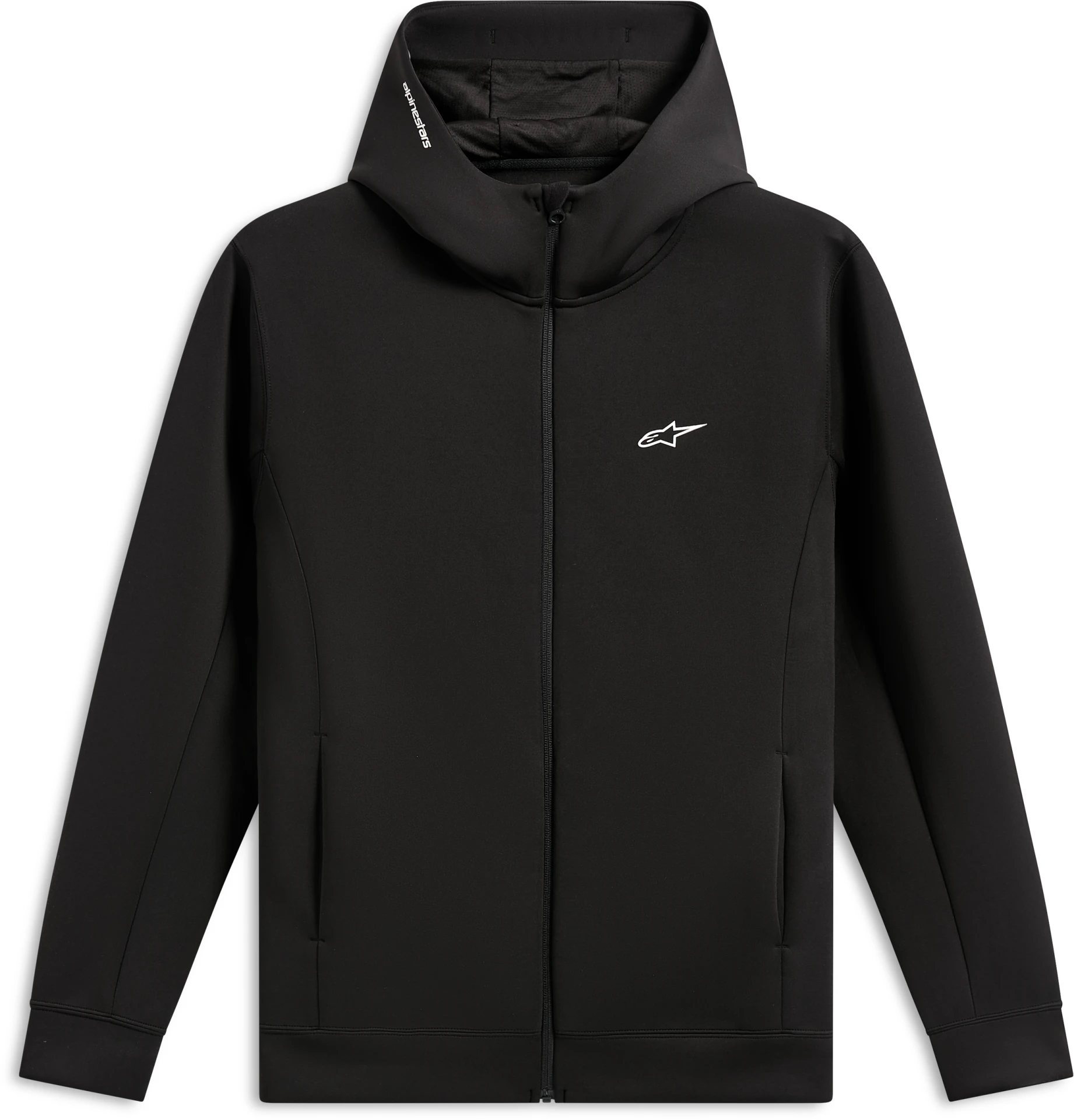 Black Alpinestars Cypher zip hoodie, front view with small Astars chest logo