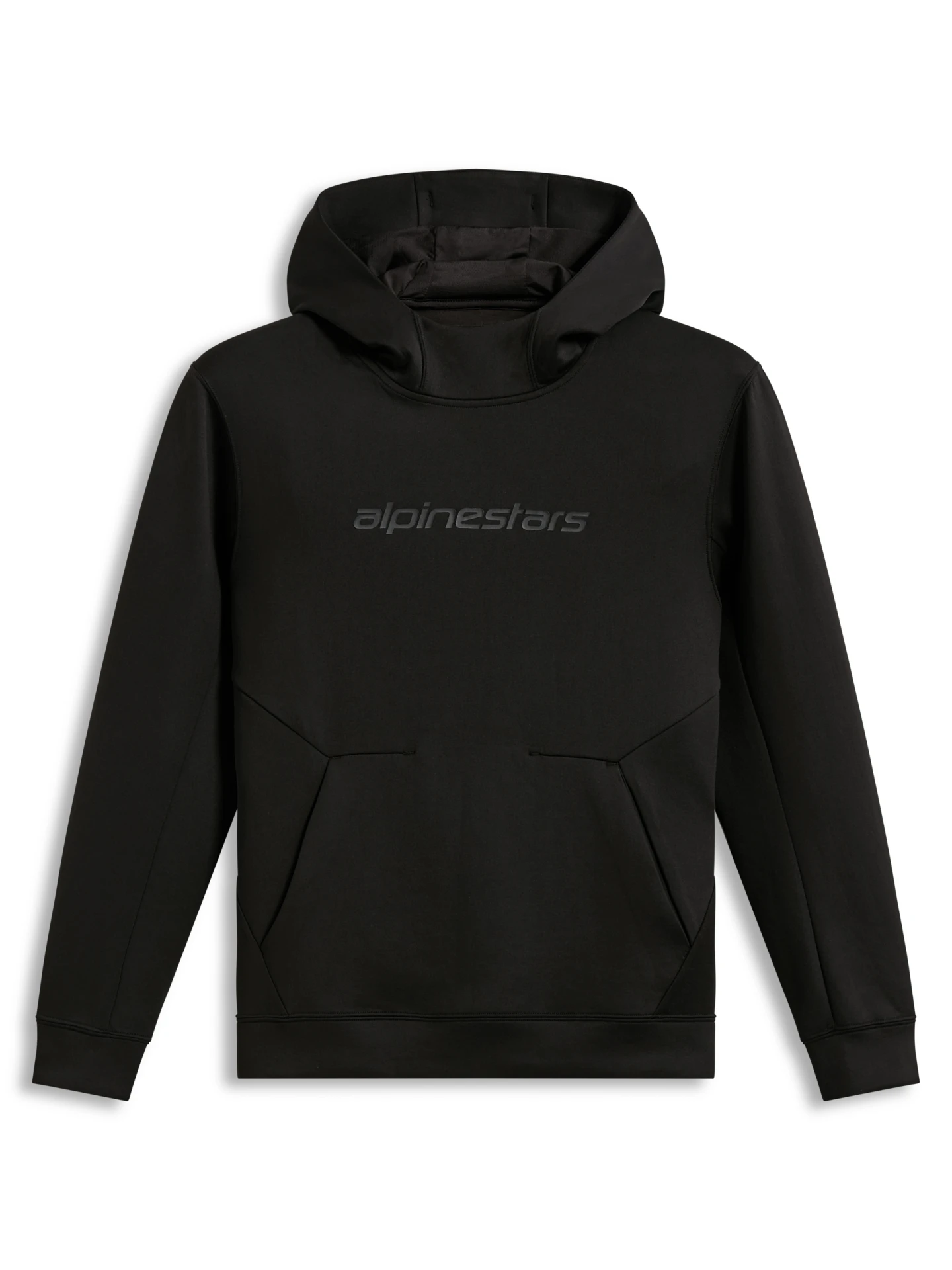 Black Alpinestars Datrix pullover hoodie, front view with tonal chest logo