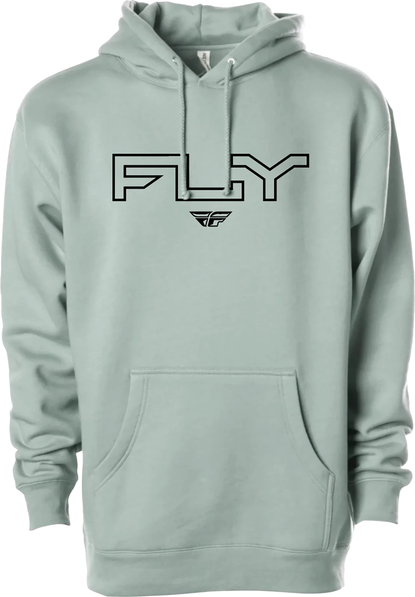 Dusty Sage Fly Racing Edge pullover hoodie, front view with black outlined Fly logo