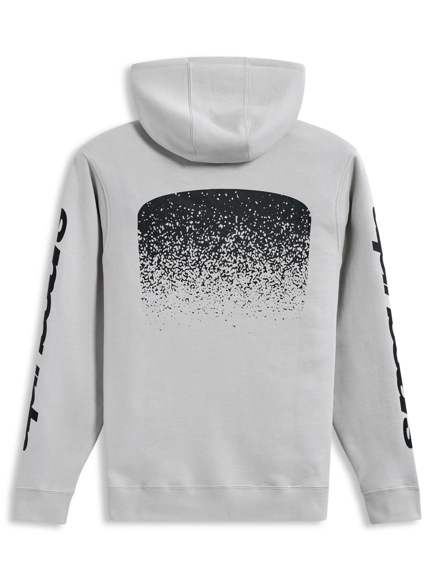 Alpinestars Obsessed Hoodie in cement gray, back view with black gradient graphic and sleeve logos