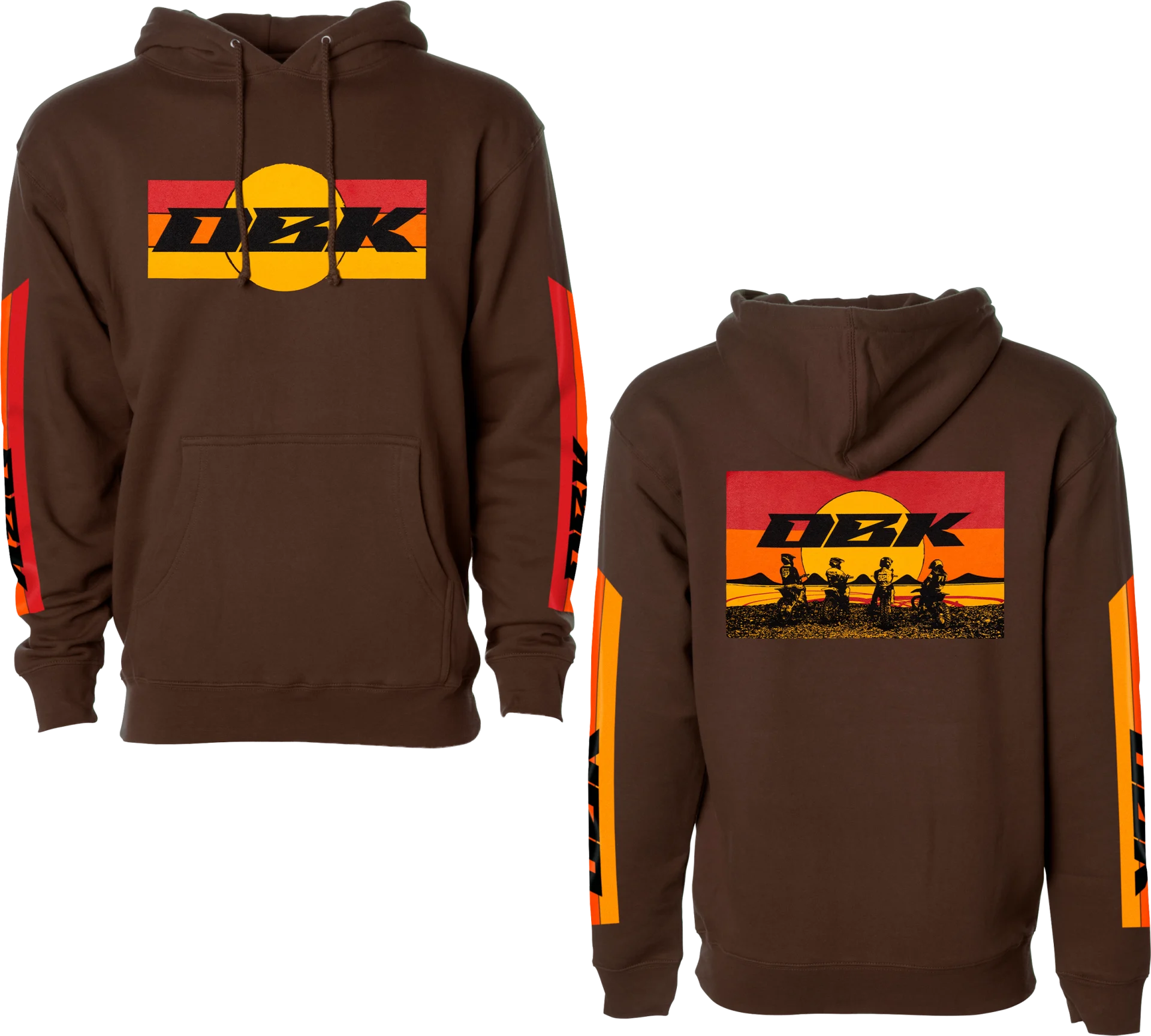 DBK Sunday Stripe Hoodie in brown, front and back views side by side