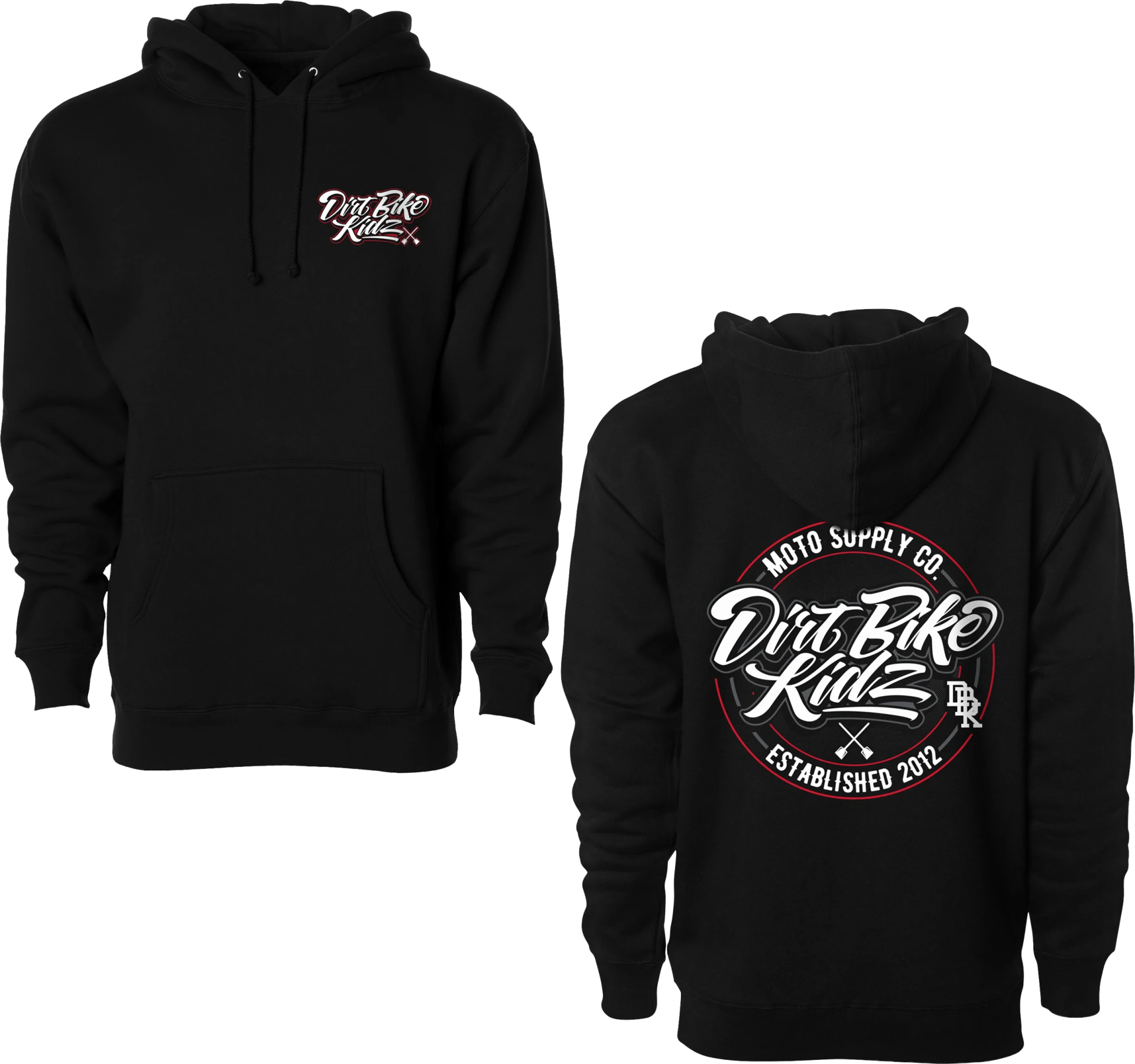 DBK Supply Co. Hoodie in black, front and back views side by side