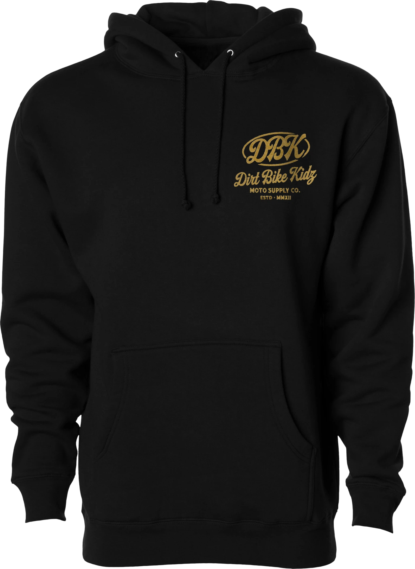 DBK Gold Nugget Hoodie in black, front view with gold DBK chest logo