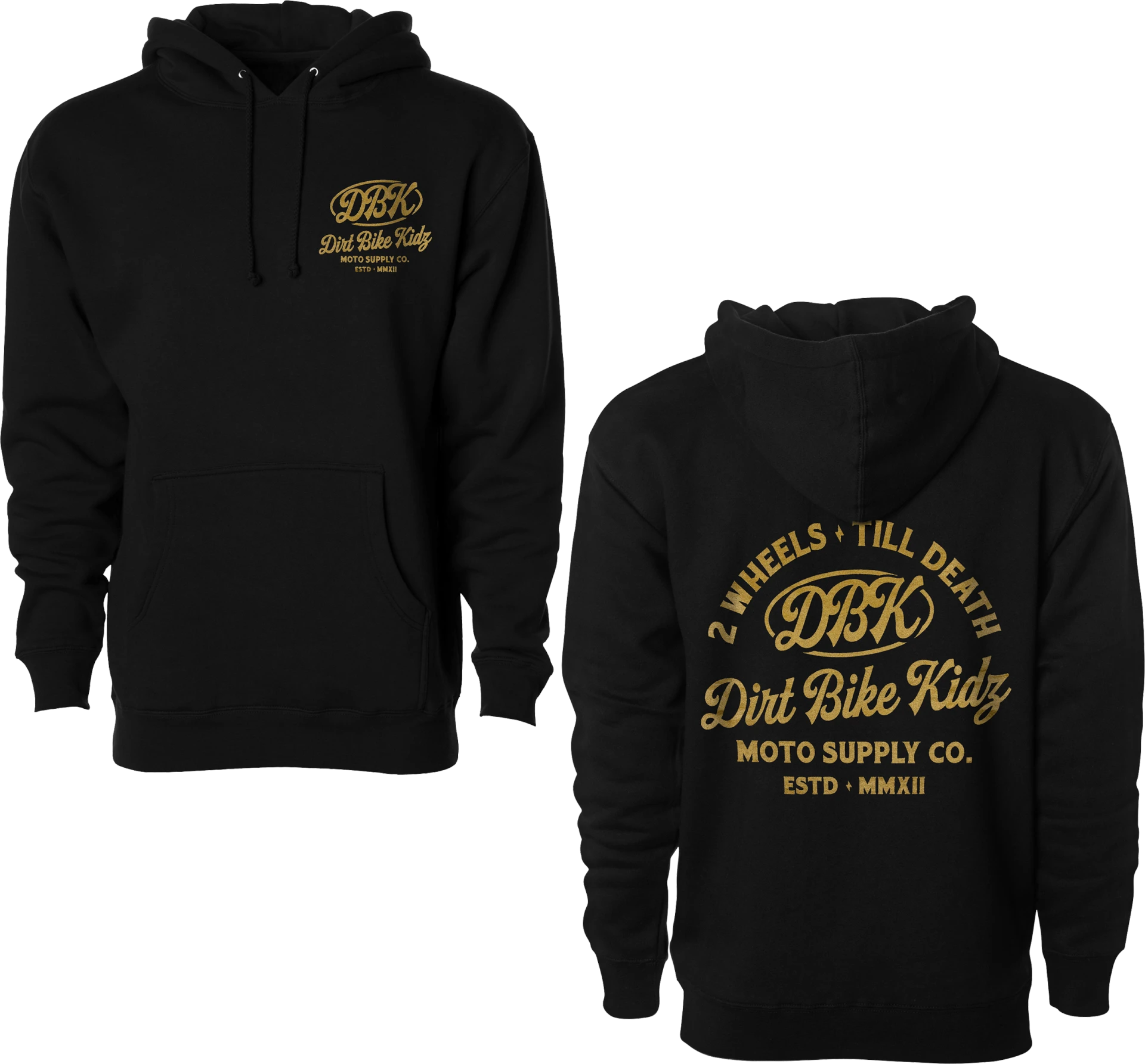 DBK Gold Nugget Hoodie in black, front and back views side by side