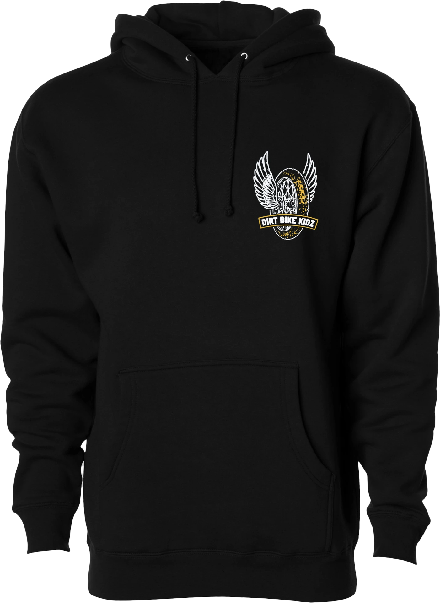DBK Guardian Hoodie in black, front view with small winged chest logo
