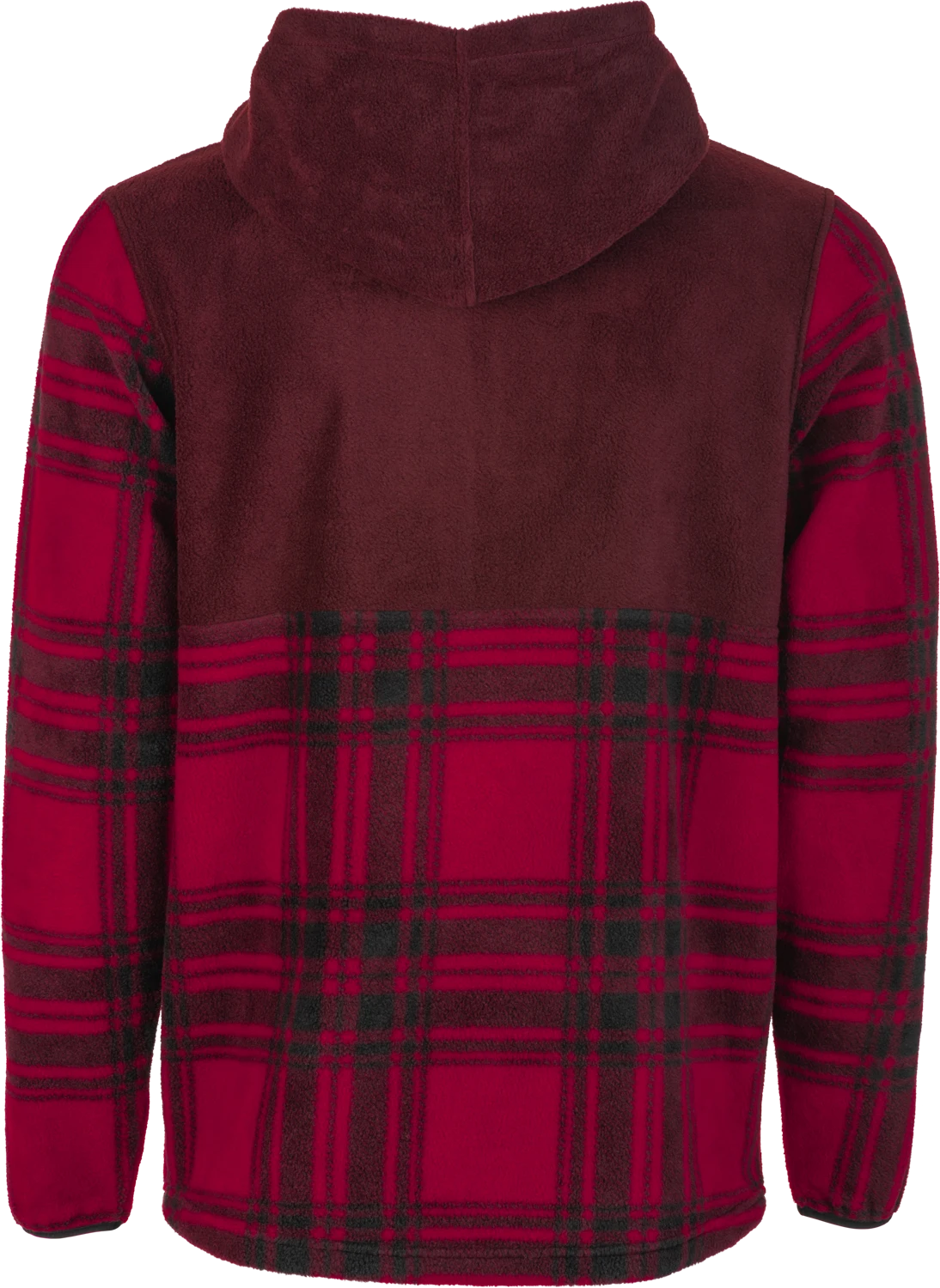 Fly Racing Half Zip Pullover Hoodie in red plaid, back view