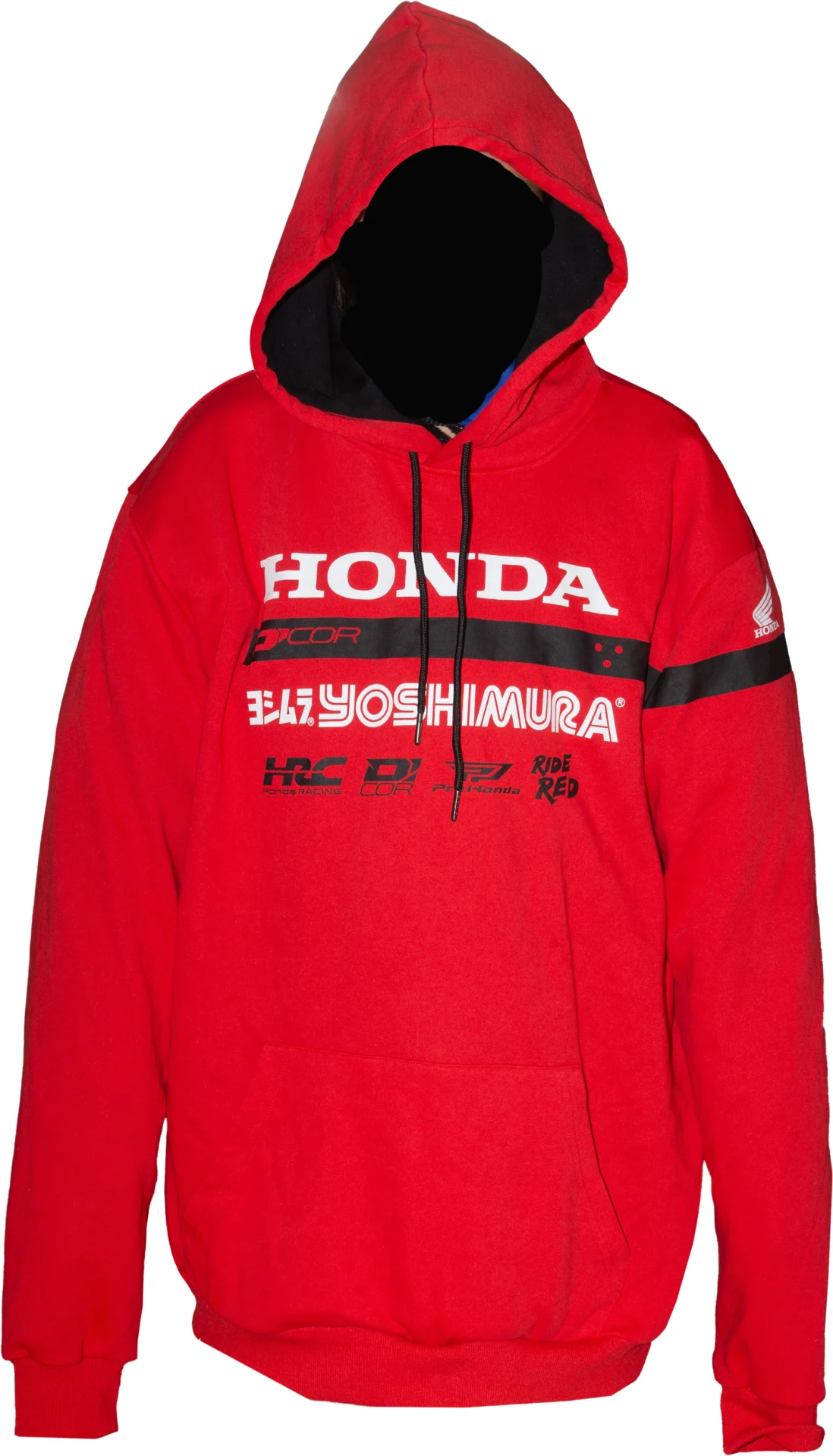D'Cor Honda Factory2 Sweatshirt in red, front view with Honda, Yoshimura and sponsor logos