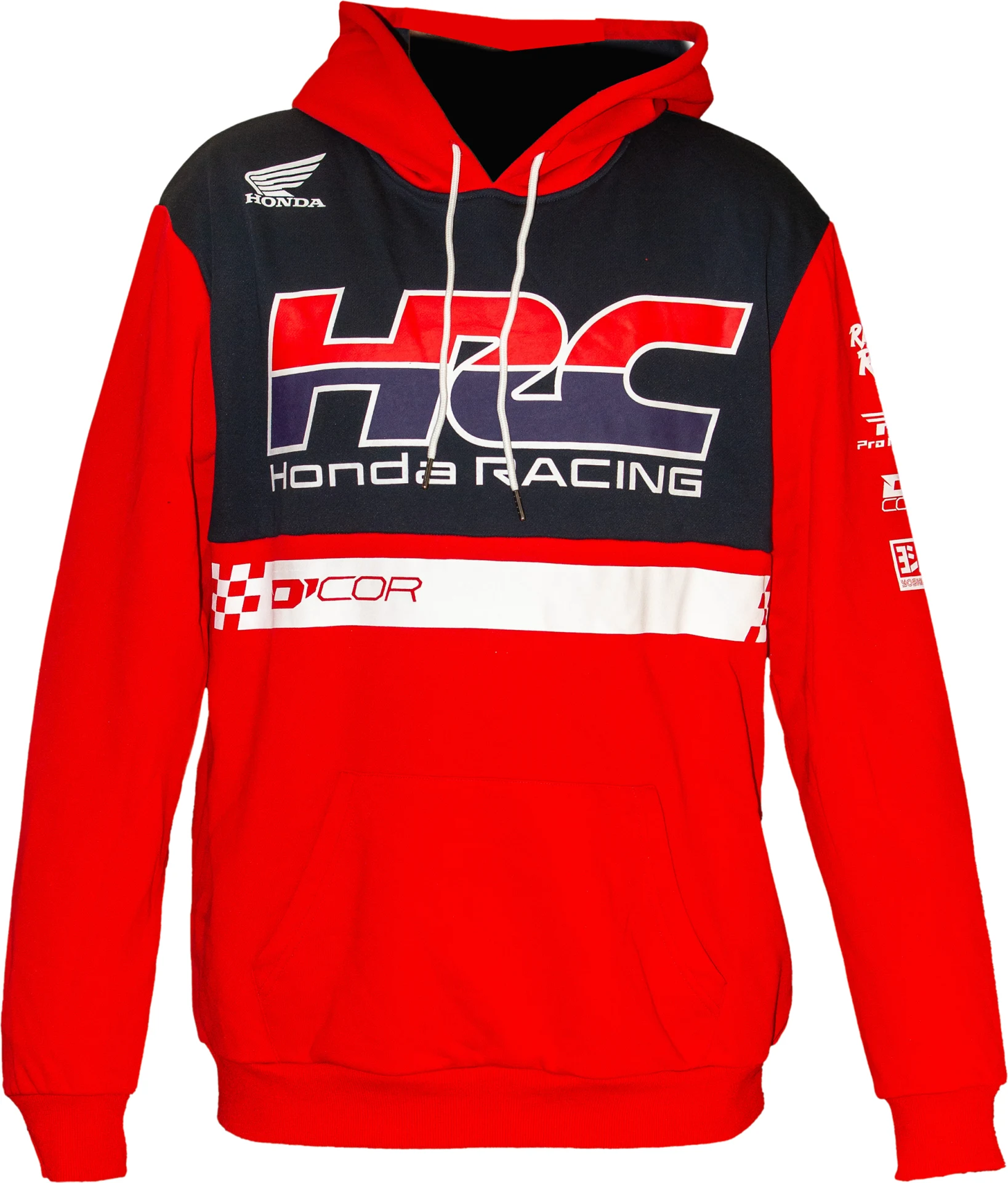 D'Cor Honda HRC2 Sweatshirt in red, front view with HRC Honda Racing chest graphic
