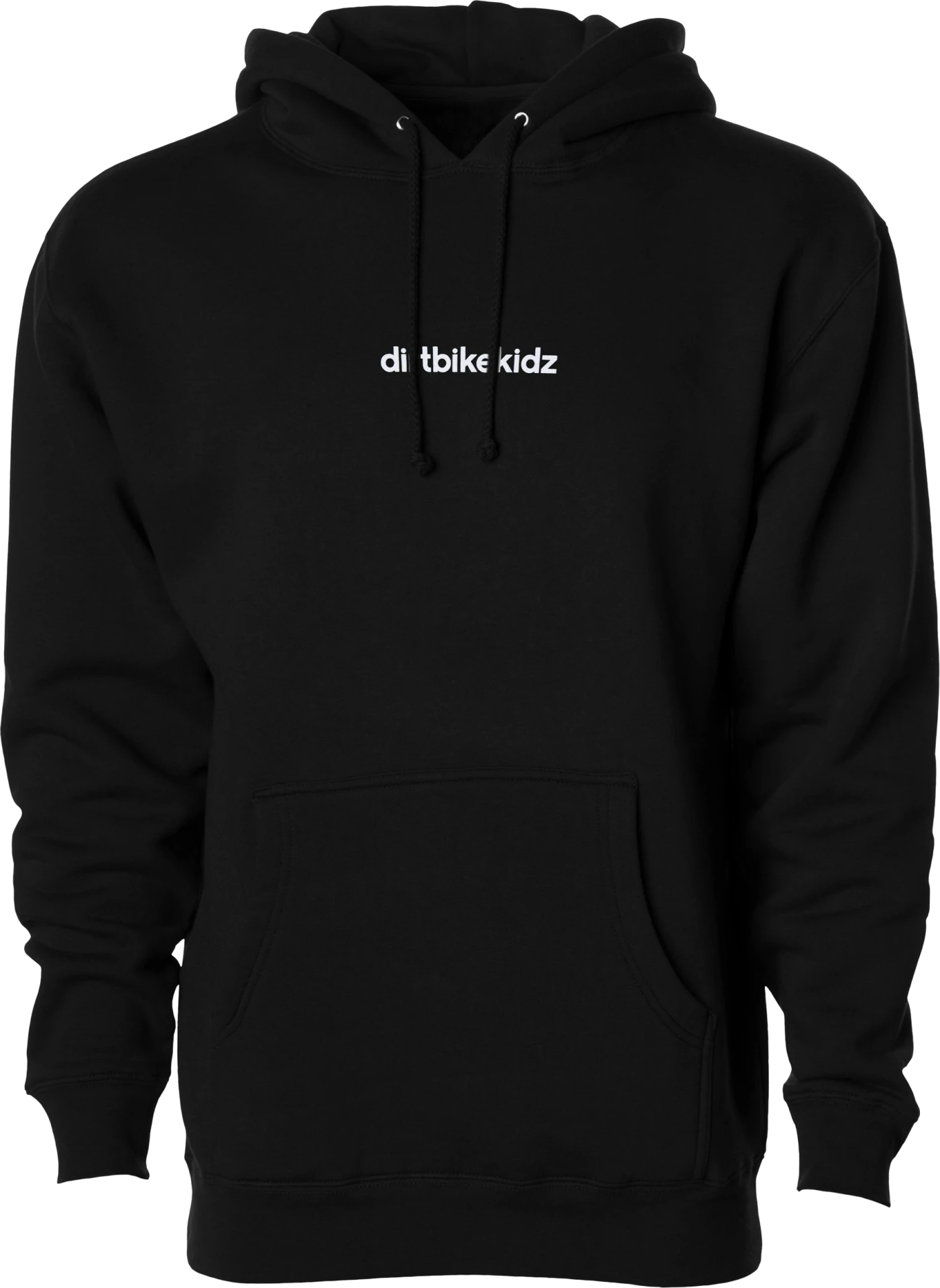 DBK Moto Is Dope Hoodie in black, front view with small chest logo
