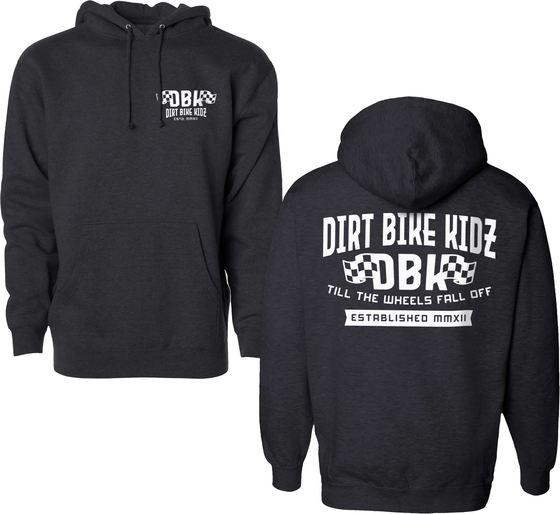 DBK Till The End Hoodie in charcoal, front and back views side by side