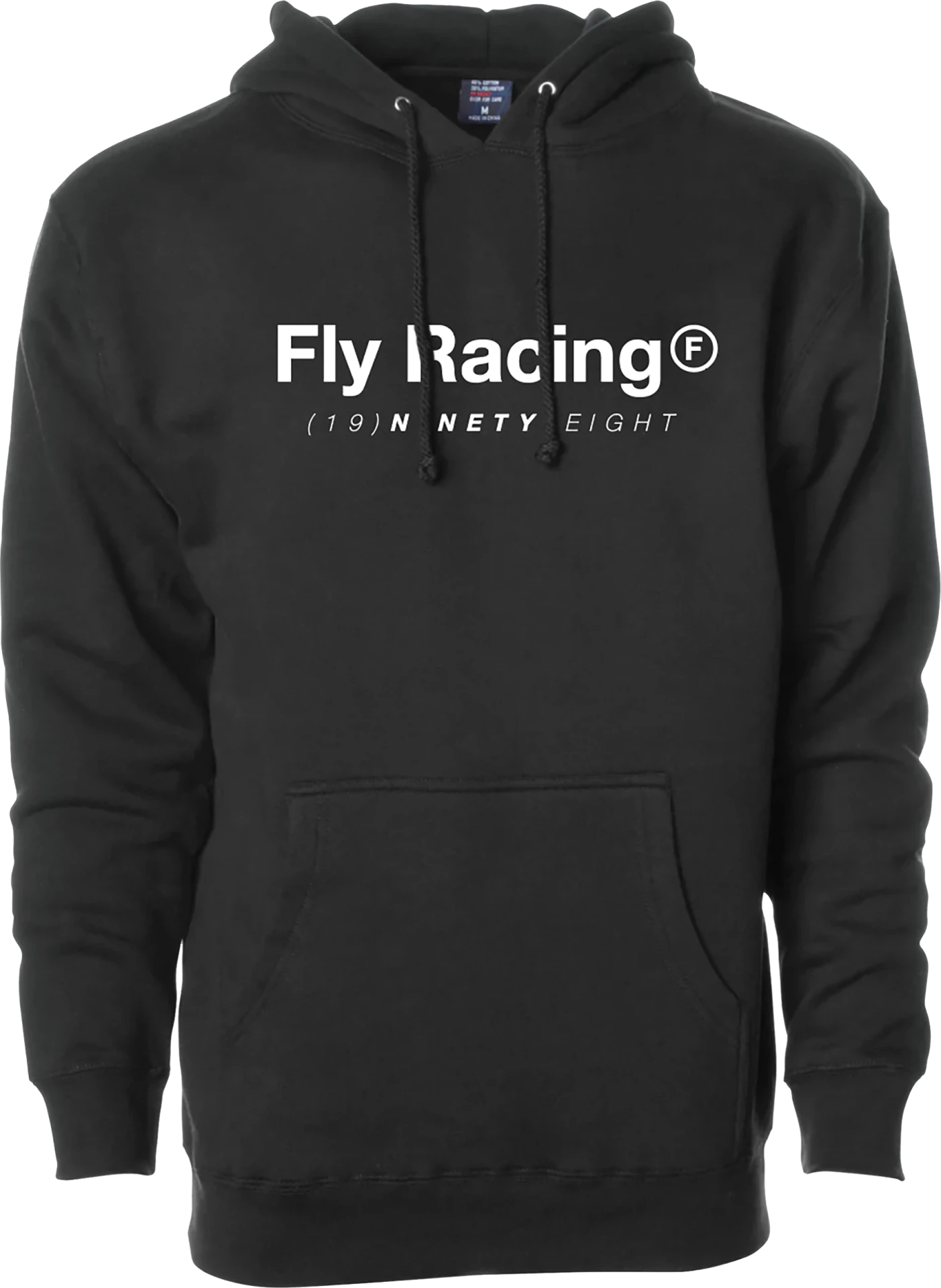 FLY Racing Trademark Hoodie in black, front view with a white Fly Racing logo across the chest