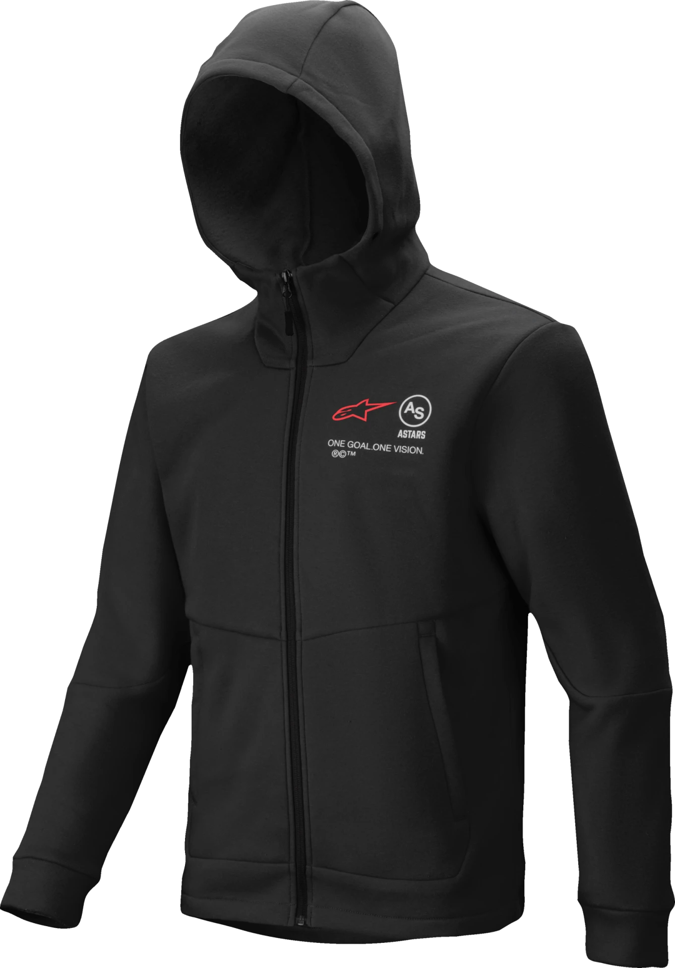 Alpinestars Racer MX Fleece in black, front view with the Alpinestars logo on the chest