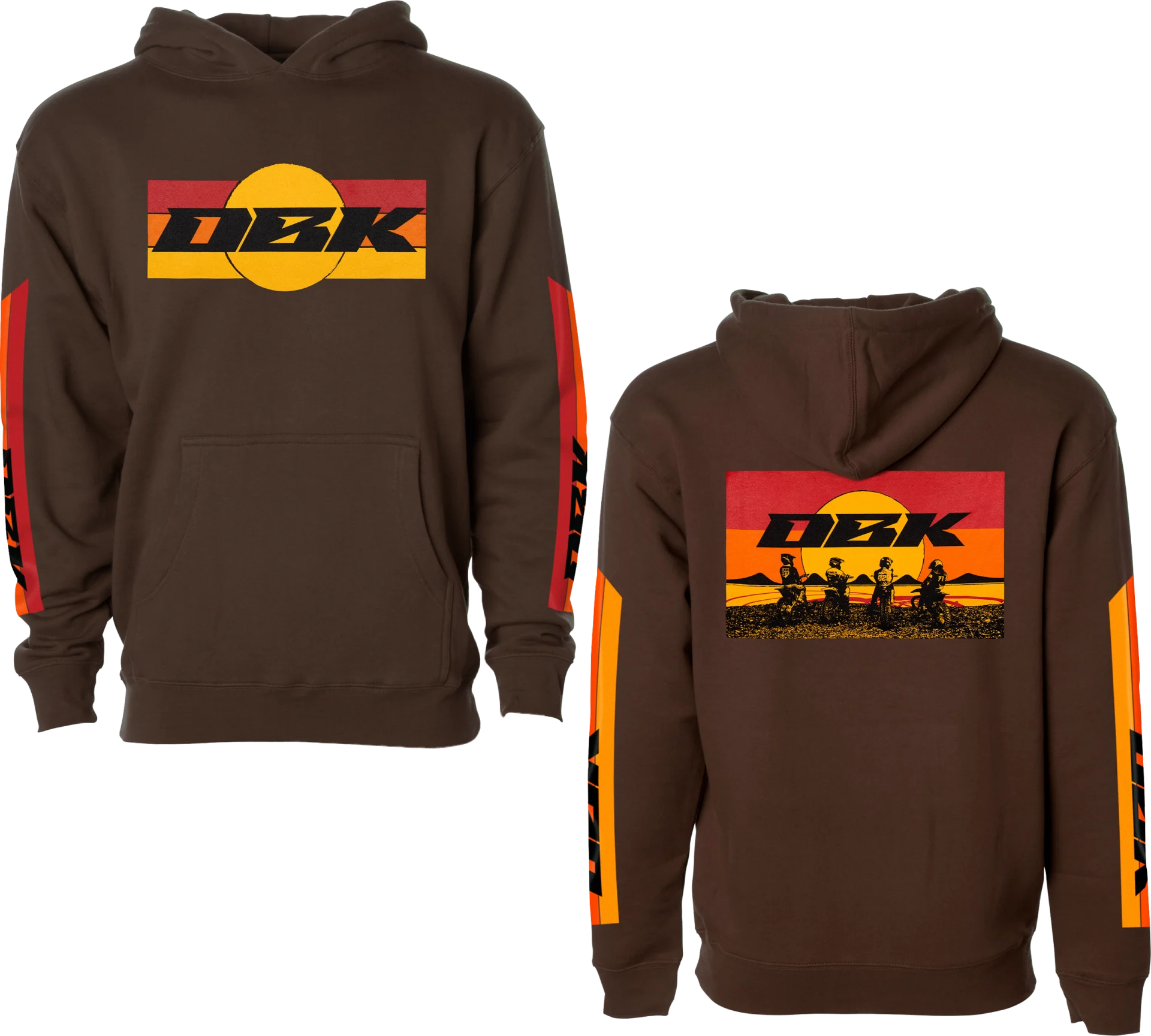 DBK Youth Sunday Stripe Hoodie in brown, front and back views side by side