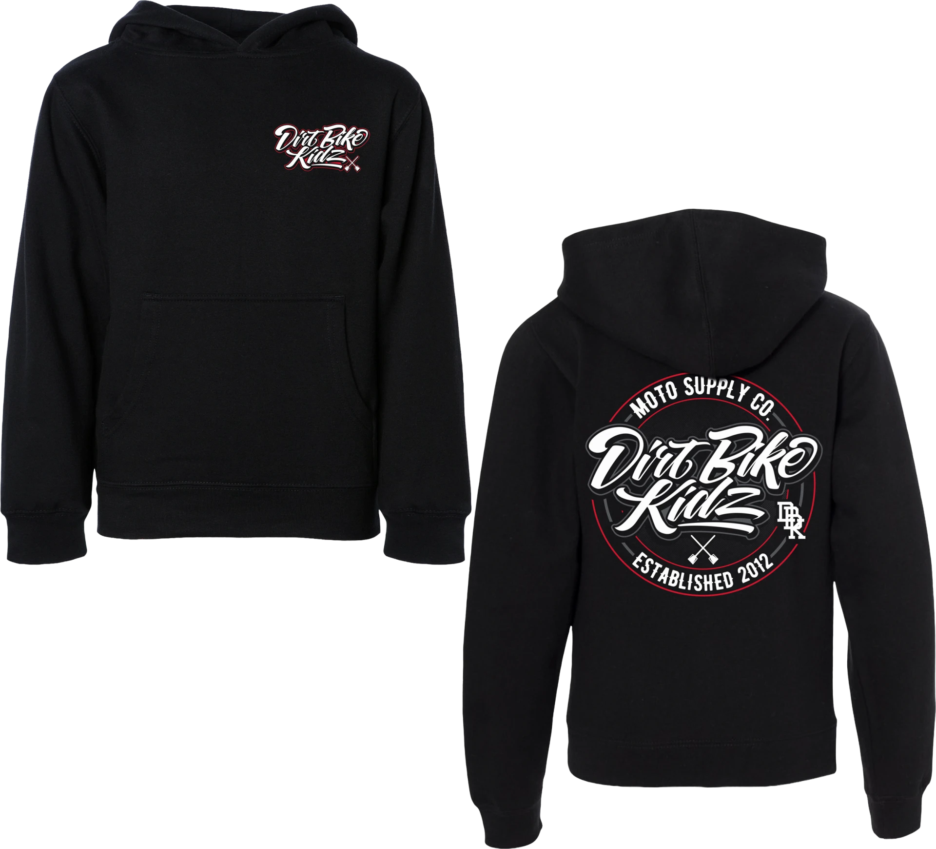 DBK Youth Supply Co. Hoodie in black, front and back views side by side