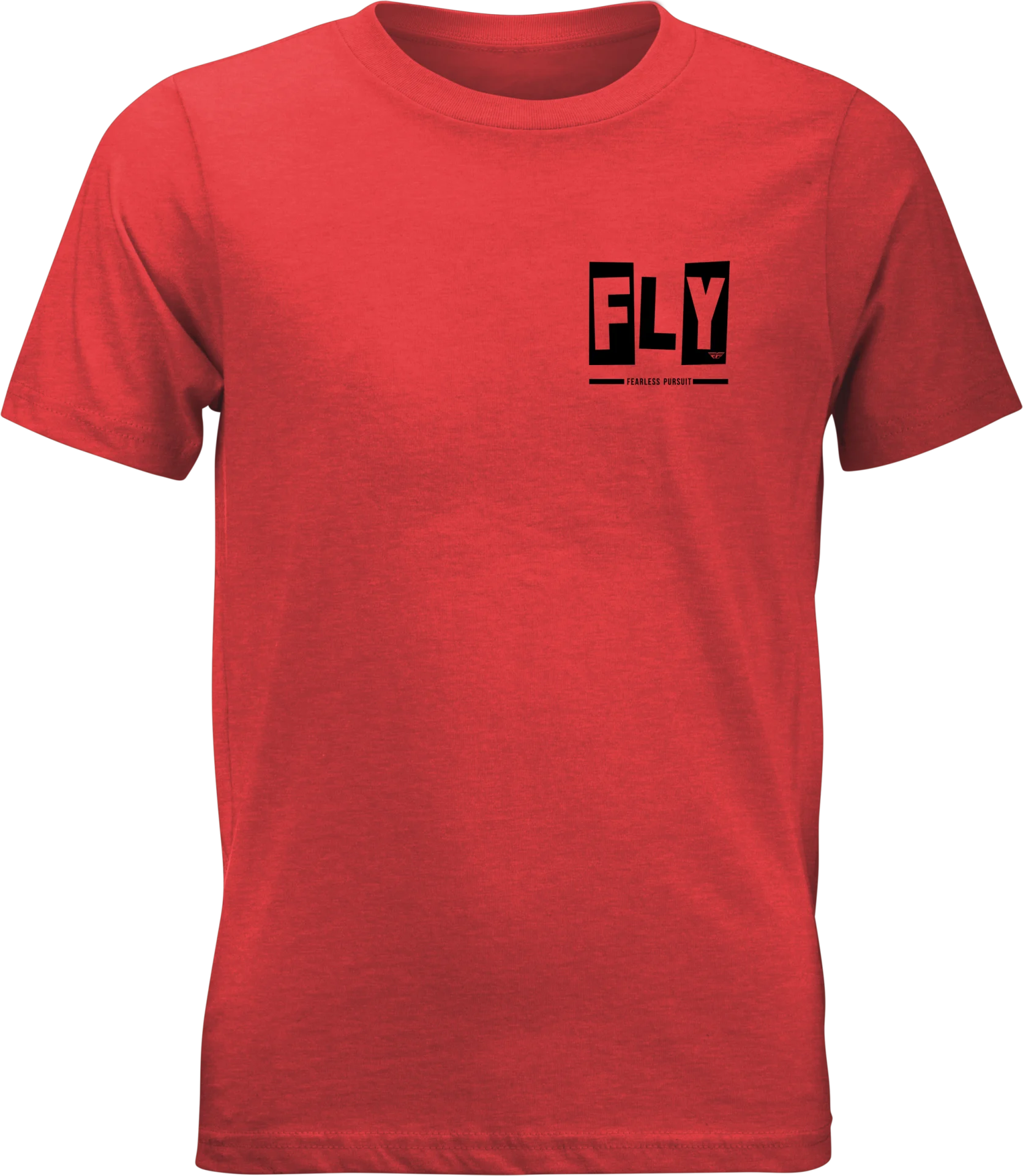 Red Fly Racing Punk youth tee, front view with small black Fly chest graphic