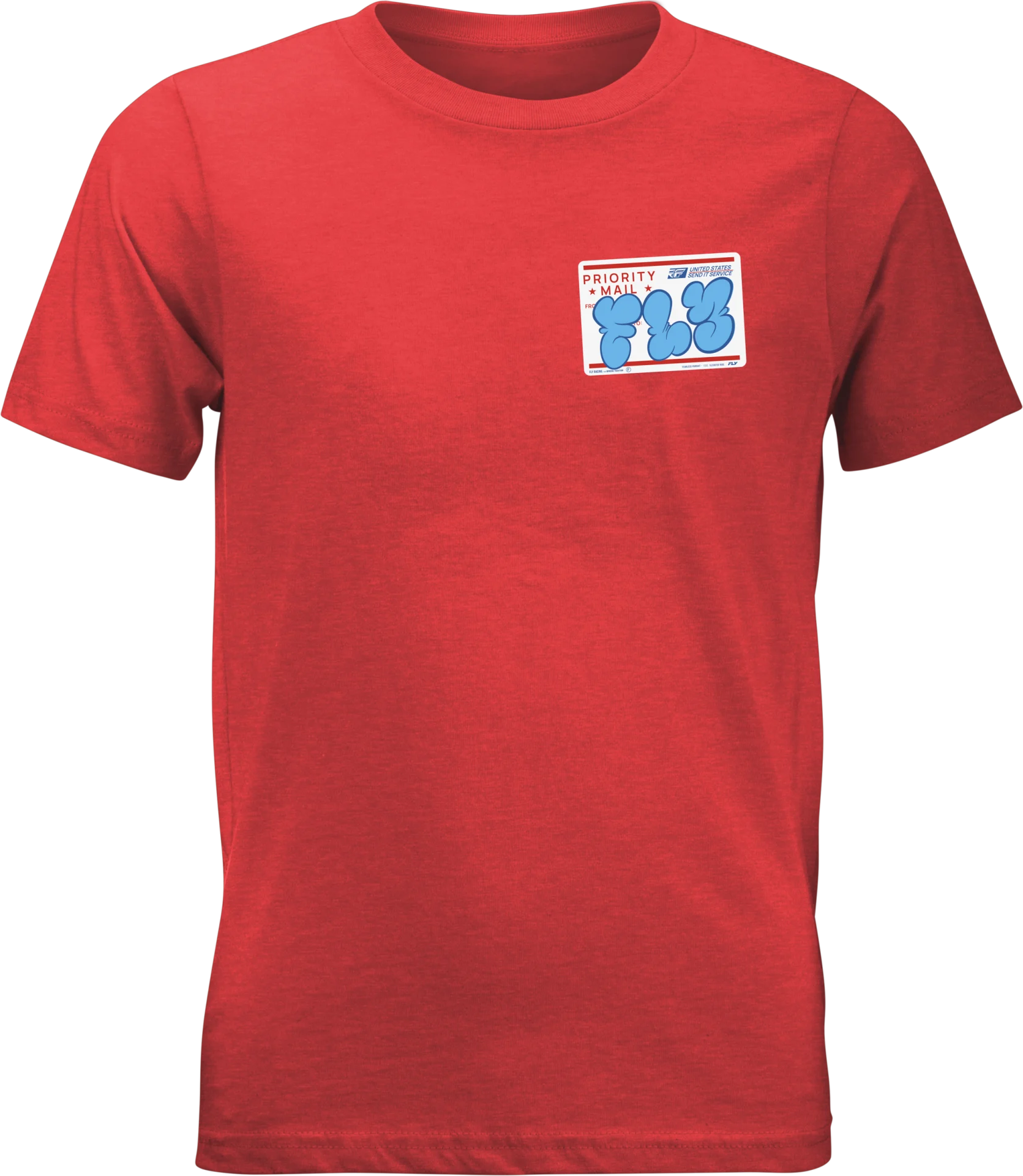 Red Fly Racing Graffiti youth tee, front view with small chest patch graphic