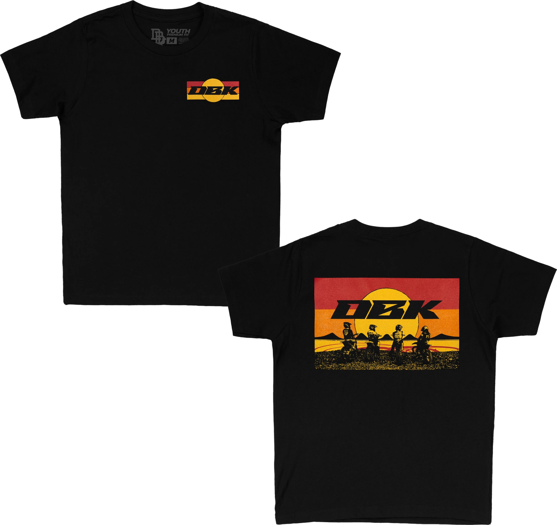 DBK Youth Sunday Stripe Tee in black, front and back views side by side