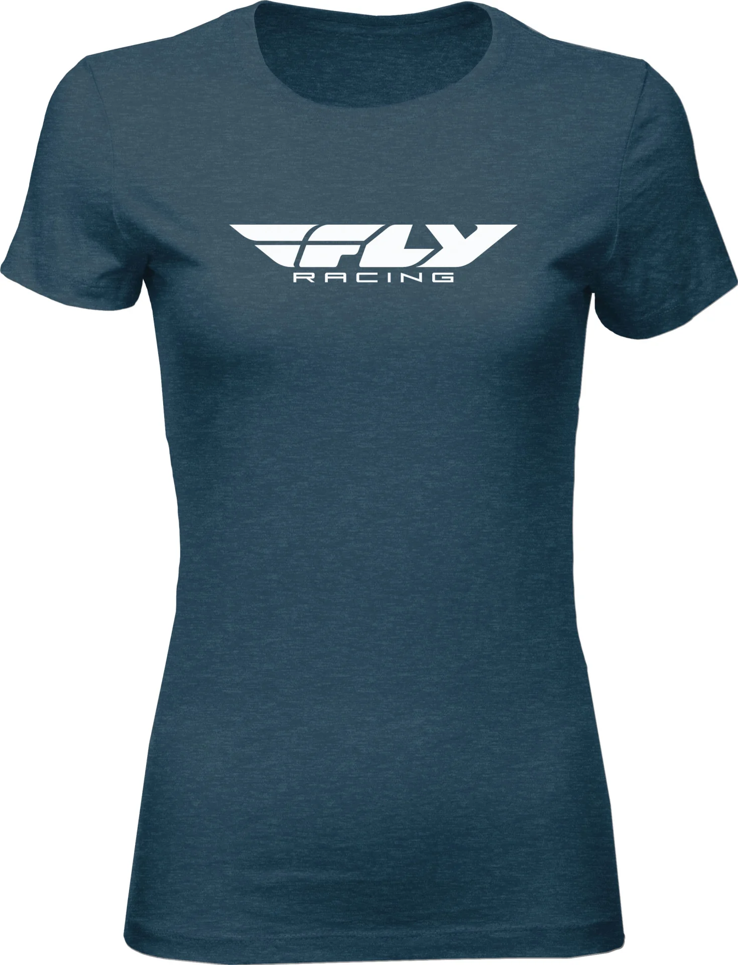 FLY Racing Women's Corporate Tee in indigo, front view with a white FLY Racing logo across the chest