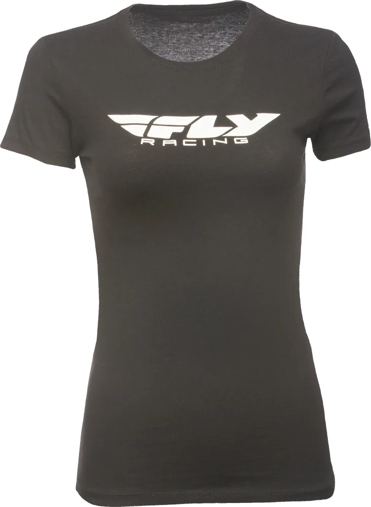 FLY Racing Women's Corporate Tee in black, front view with a white FLY Racing logo across the chest