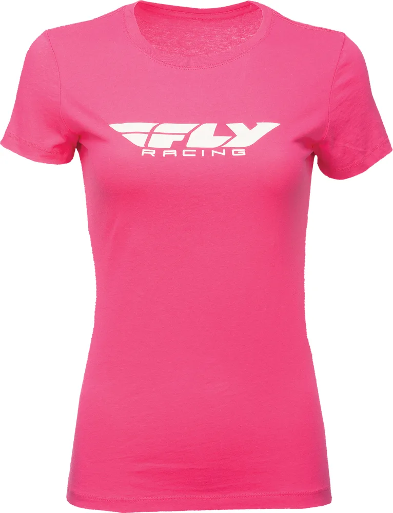 FLY Racing Women's Corporate Tee in raspberry, front view with a white FLY Racing logo across the chest