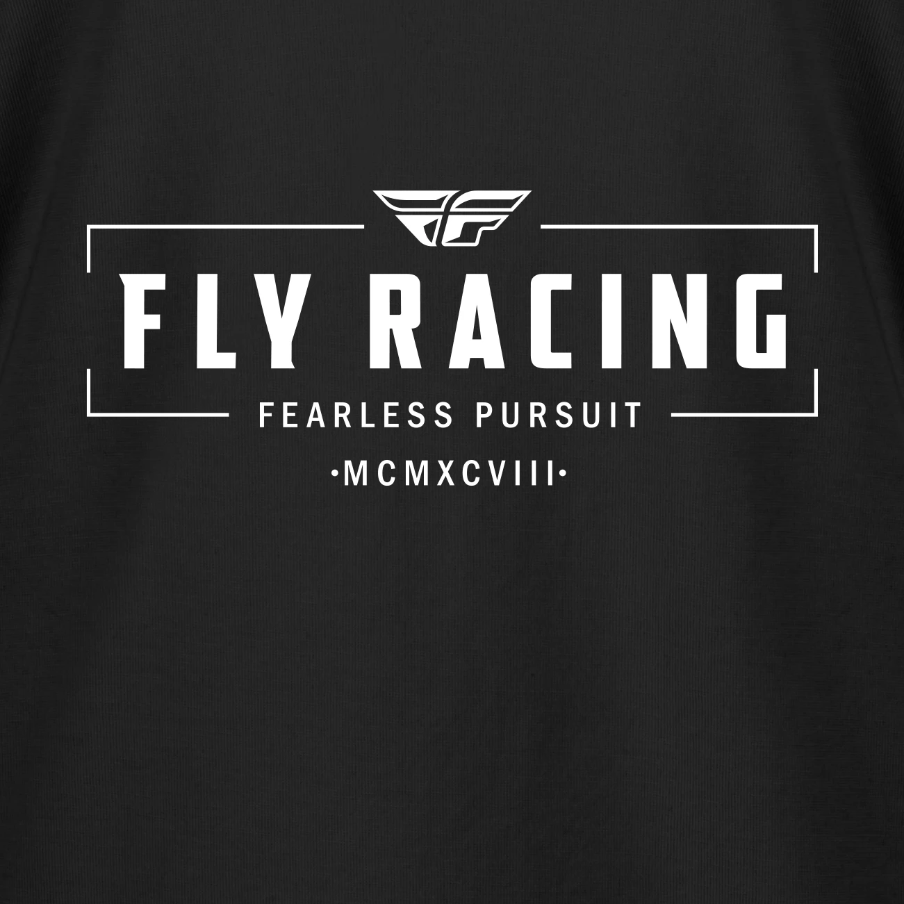 Close-up of the white FLY Racing Fearless Pursuit graphic on the black Women's Motto Tee