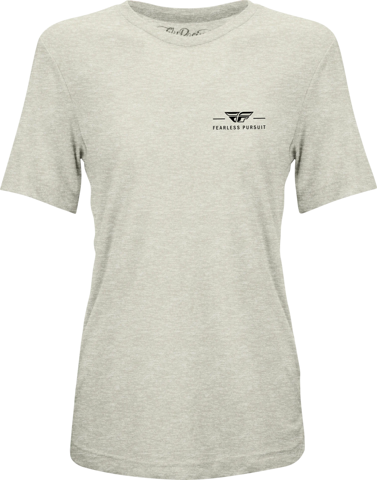 FLY Racing Women's Motto Tee in cream, front view with a small black logo on the left chest