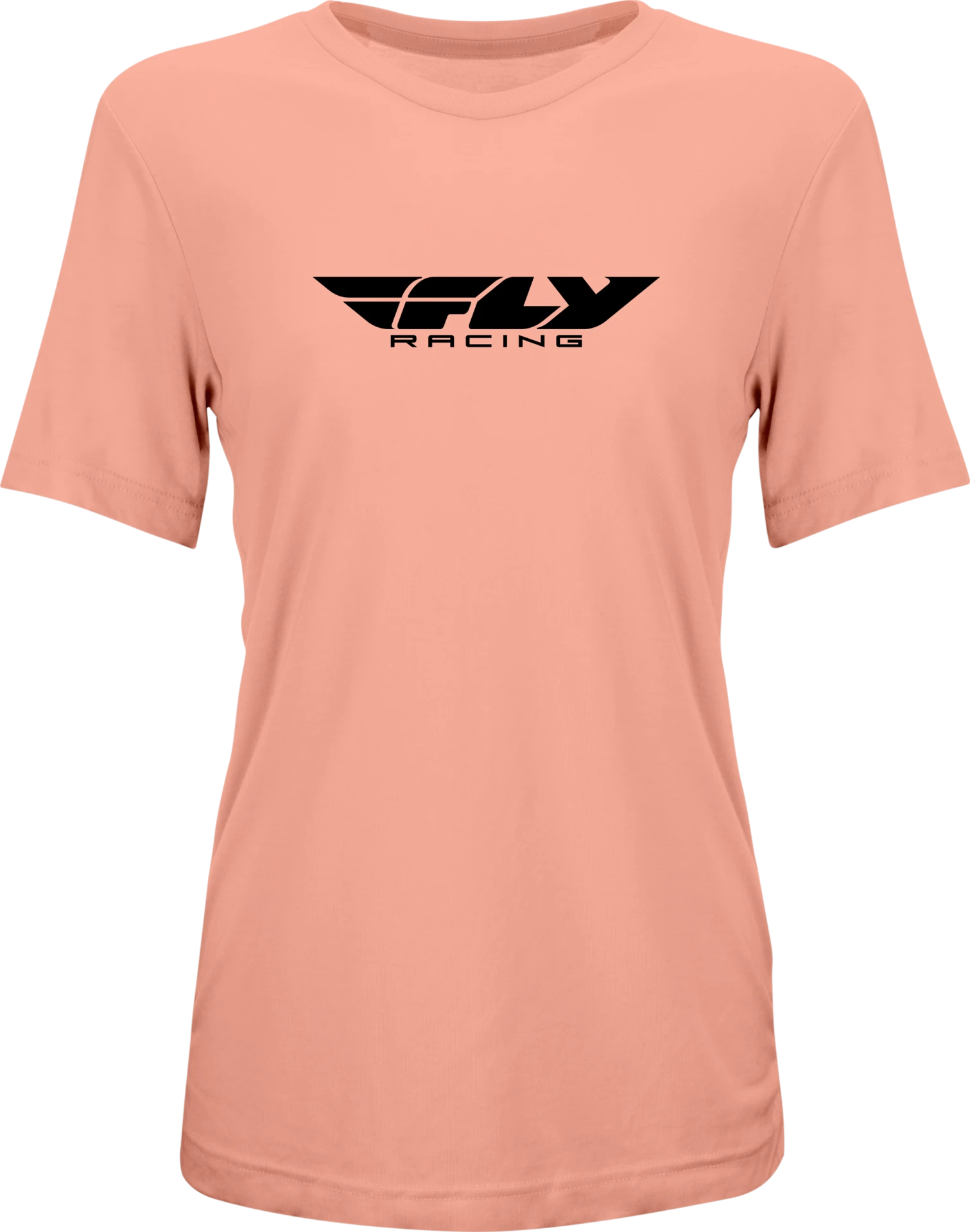 FLY Racing Women's Origin Corporate Tee in peach, front view with a black FLY Racing logo across the chest