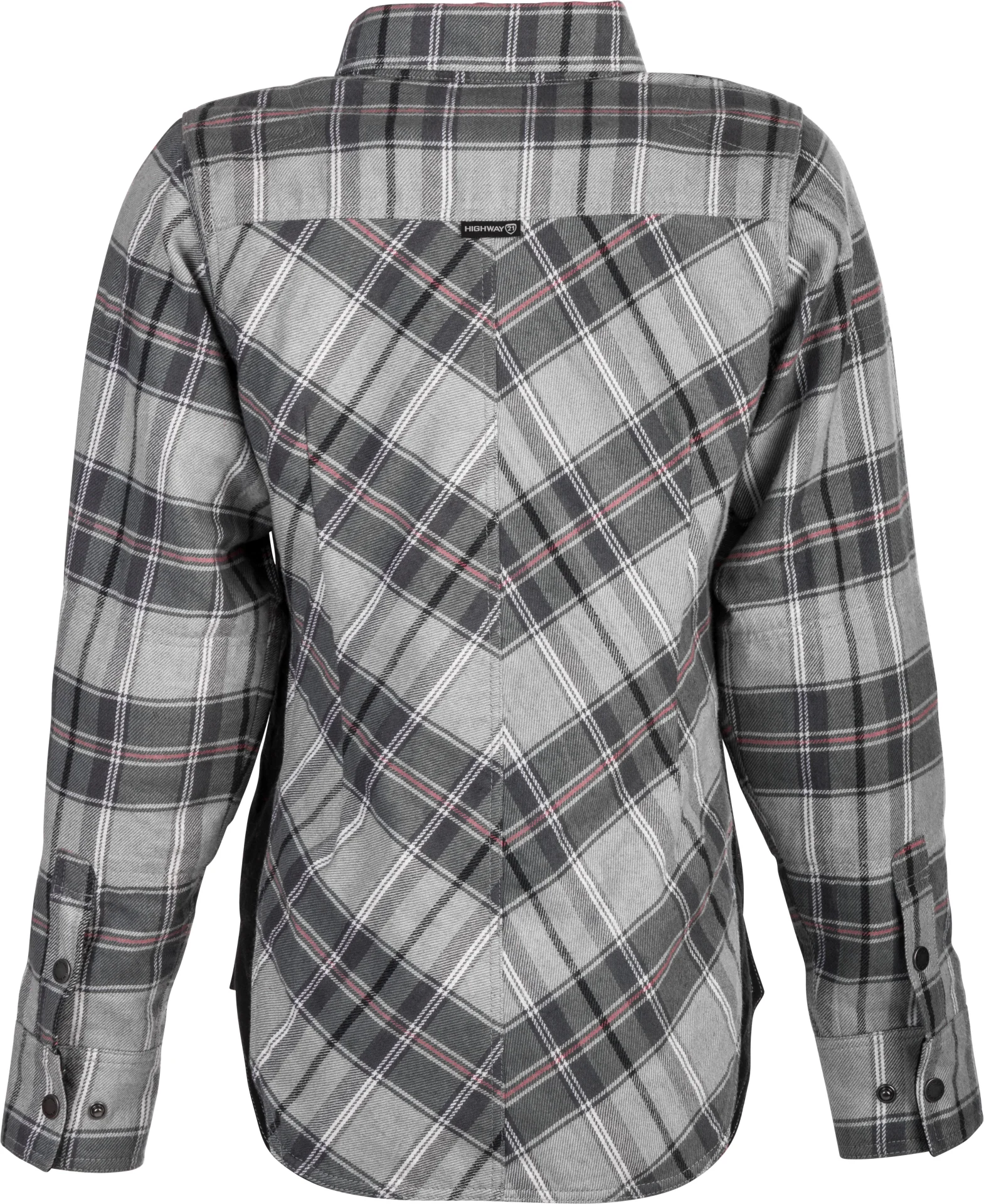 Highway 21 Women's Rogue Flannel in pink/grey plaid, back view