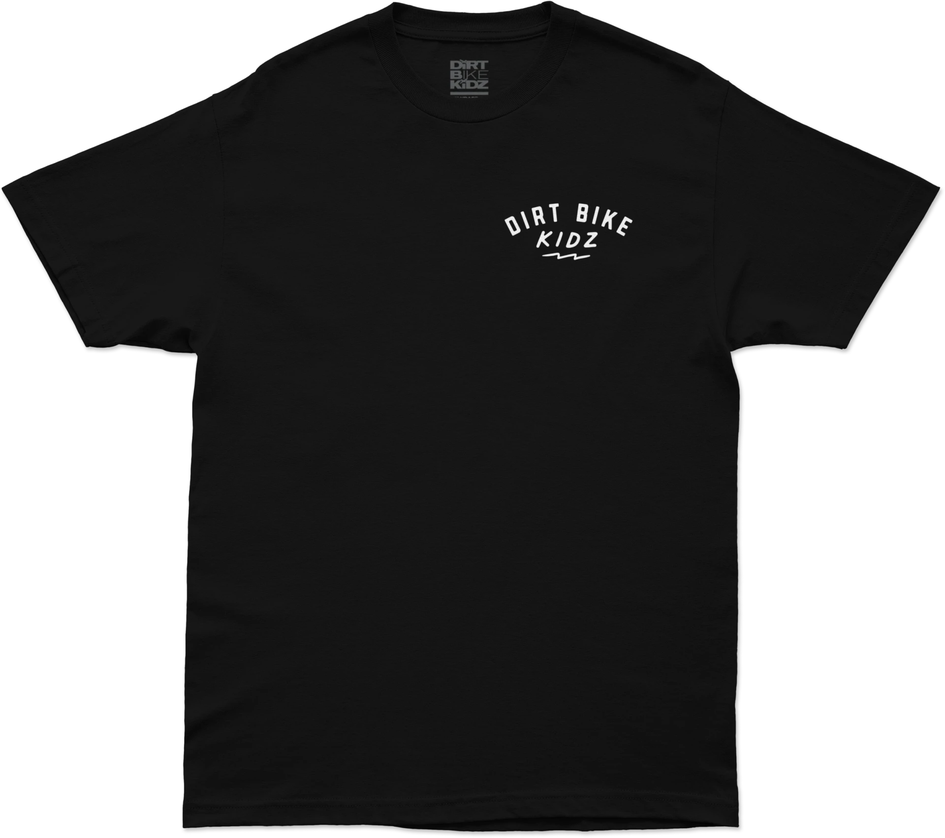 DBK 12 O'clock Tee in black, front view with small Dirt Bike Kidz chest logo