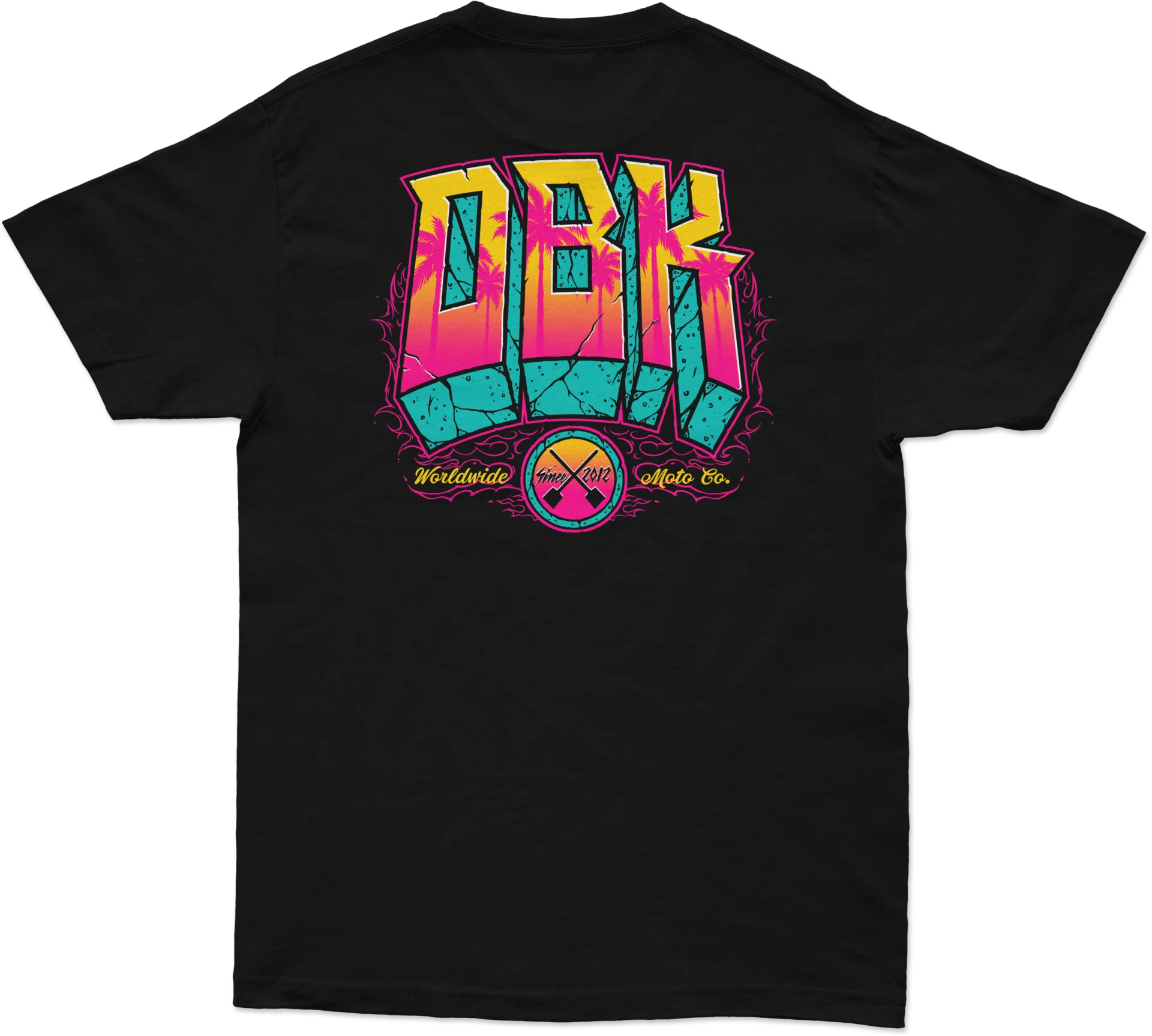 DBK Block X Block Tee in black, back view with large multicolor DBK graphic