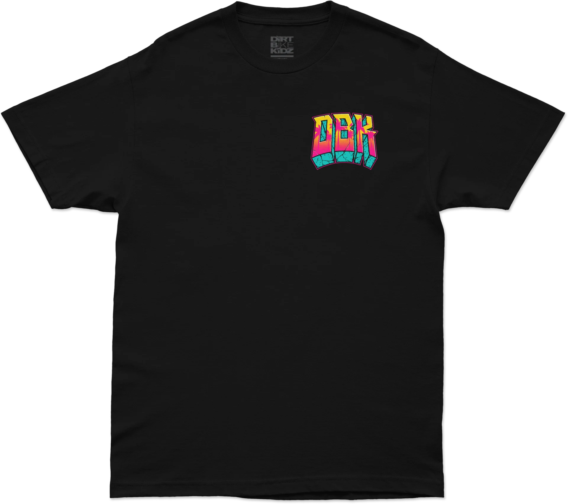 DBK Block X Block Tee in black, front view with small multicolor DBK chest logo