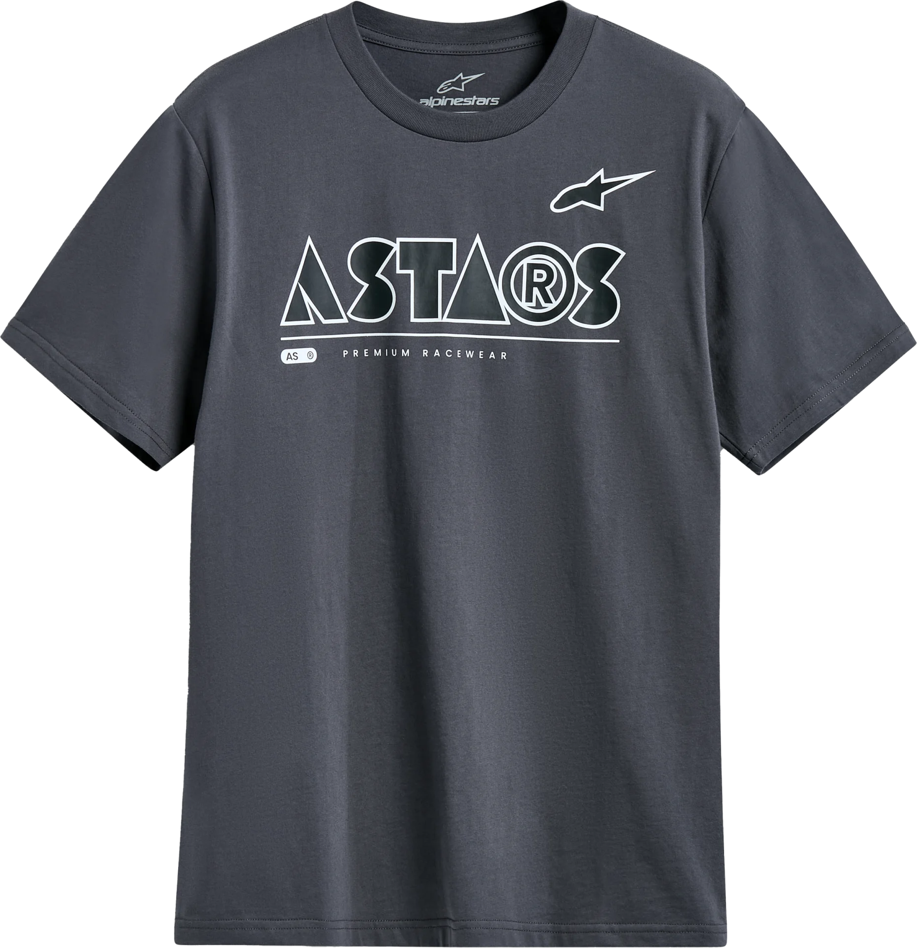 Alpinestars Cereal Tee in charcoal, front view with white outlined Astars geometric logo