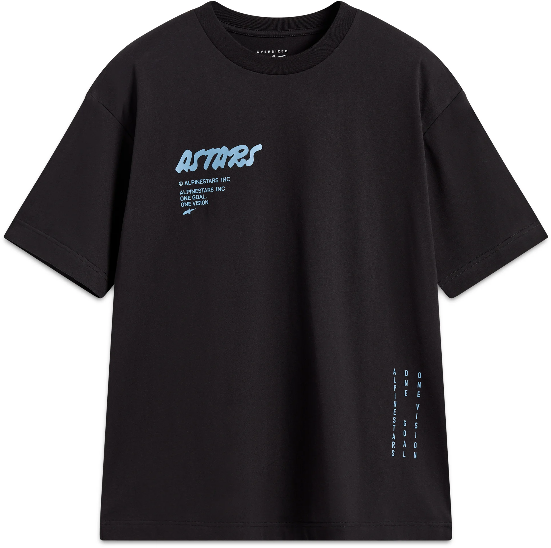 Alpinestars Chalk Oversized Tee in black, front view with blue Astars logo