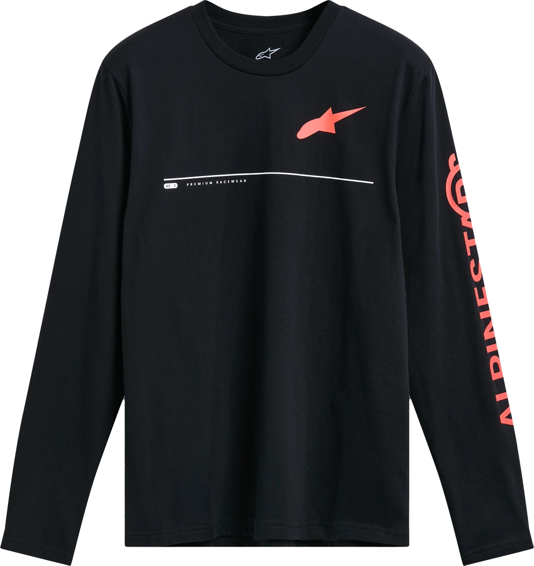 Alpinestars Committed LS Tee in black, front view with red Astars chest logo and sleeve logo