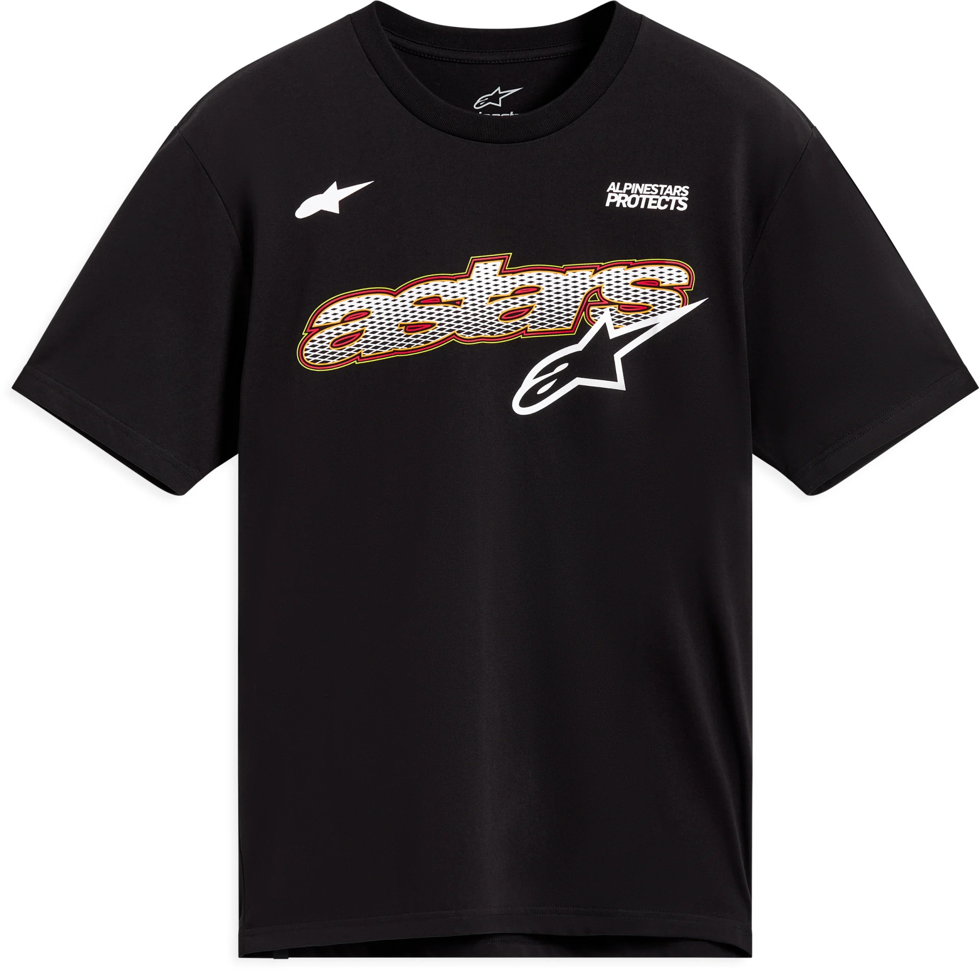 Alpinestars Cypress SS CSF Tee in black, front view with Astars mesh-fill logo