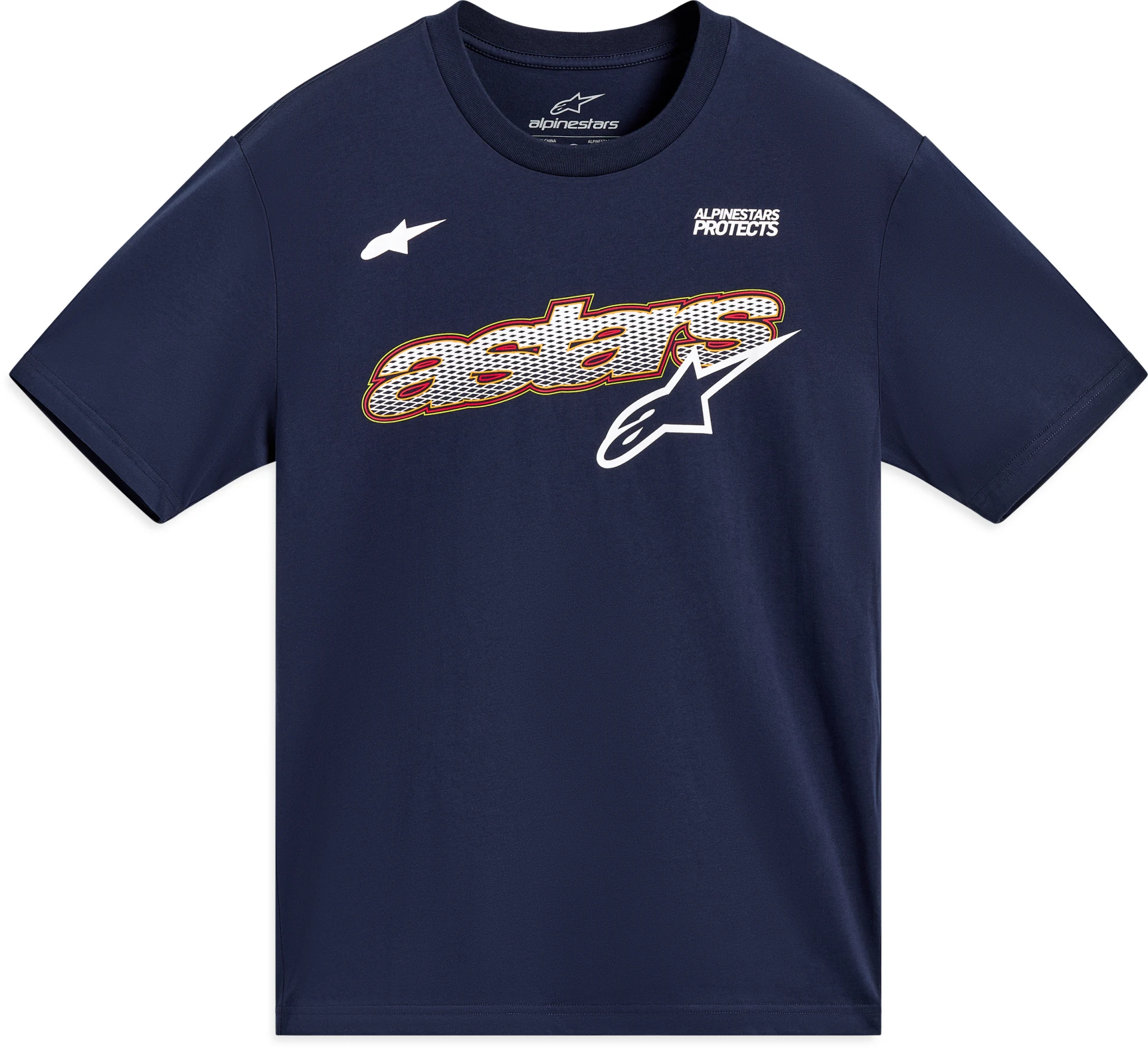 Alpinestars Cypress SS CSF Tee in navy, front view with Astars mesh-fill logo