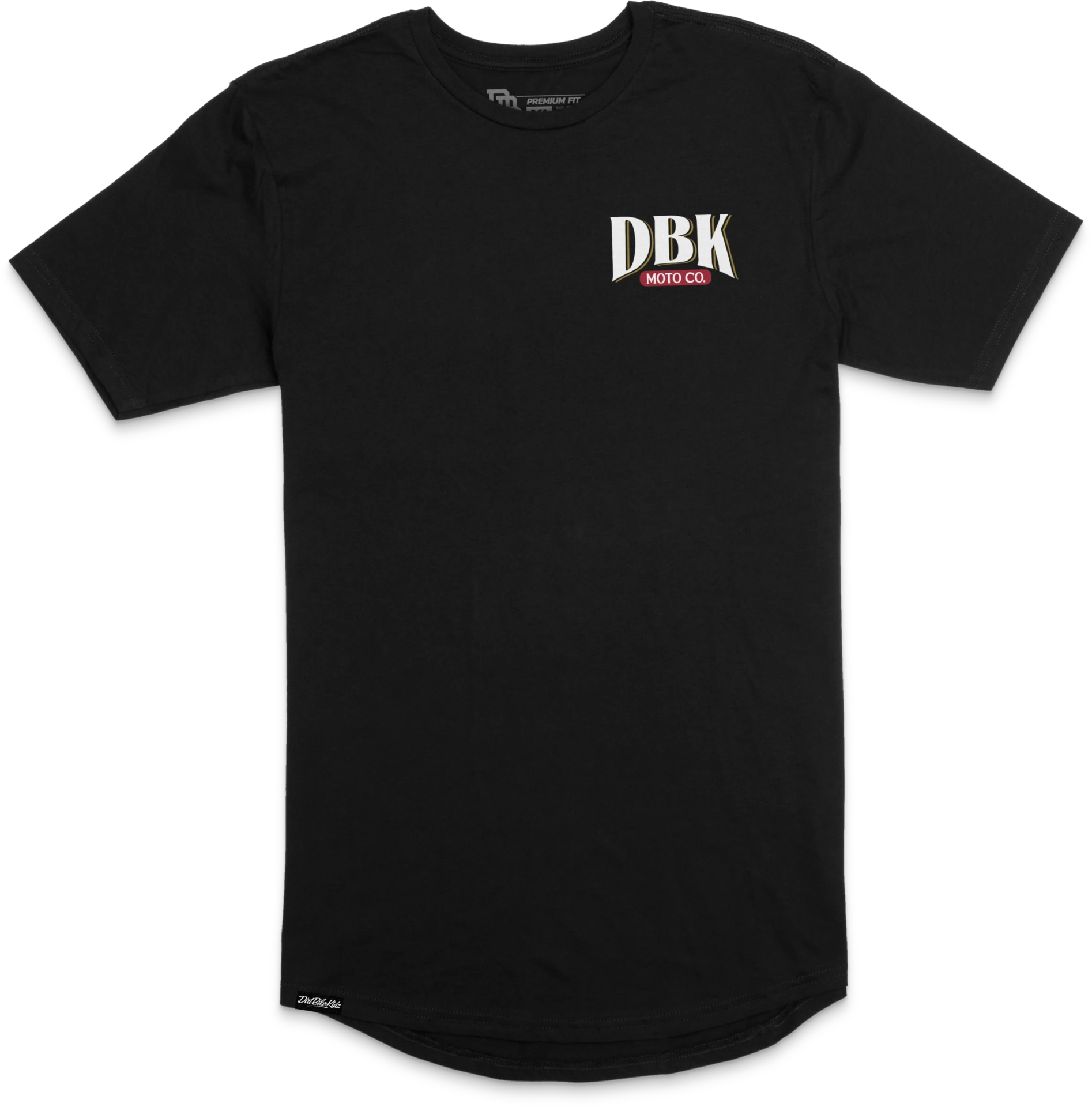 DBK Beer Co Premium Tee in black, front view with small DBK Moto Co. chest logo