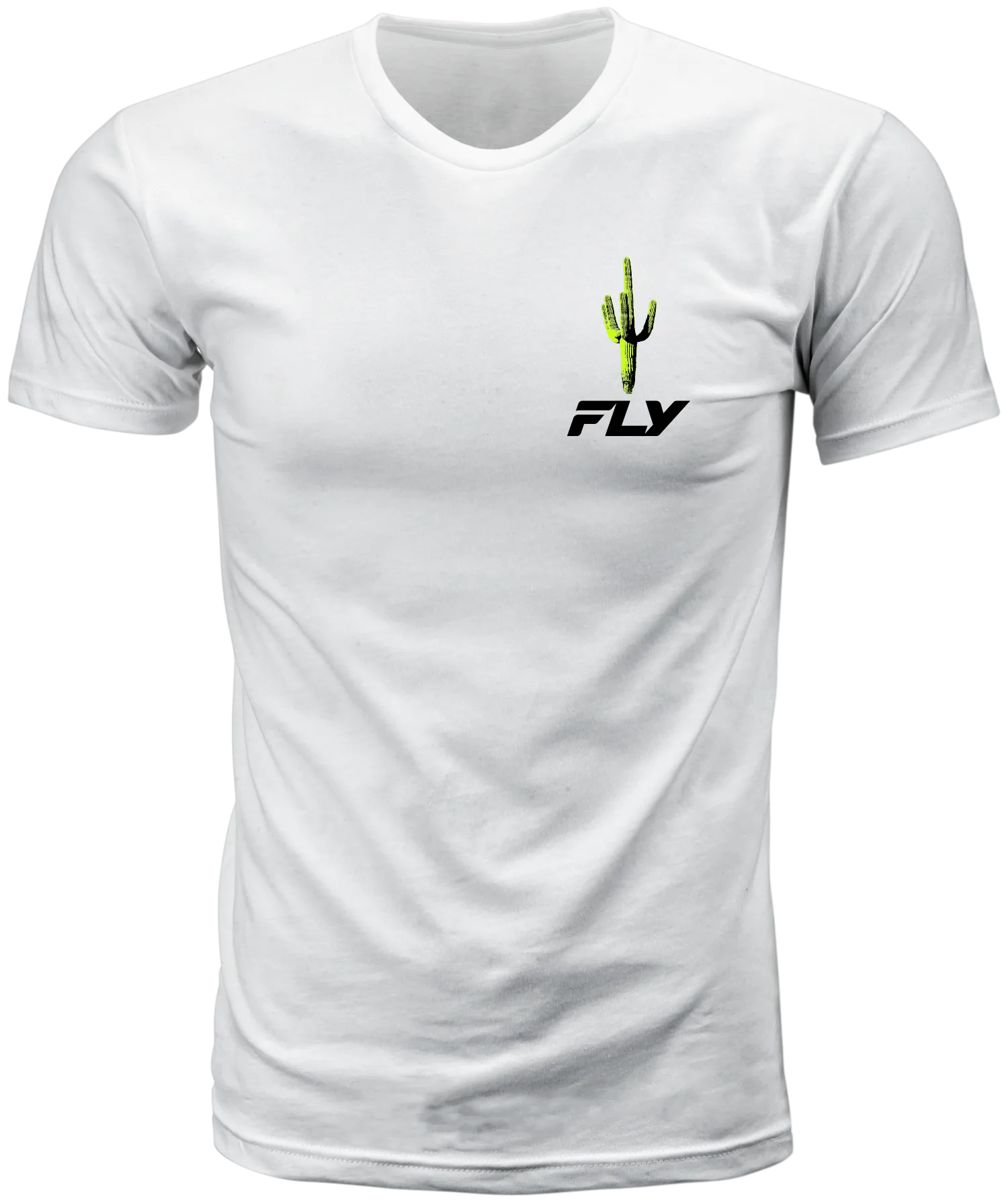 White Fly Racing Desert tee, front view with small cactus and Fly logo on the chest