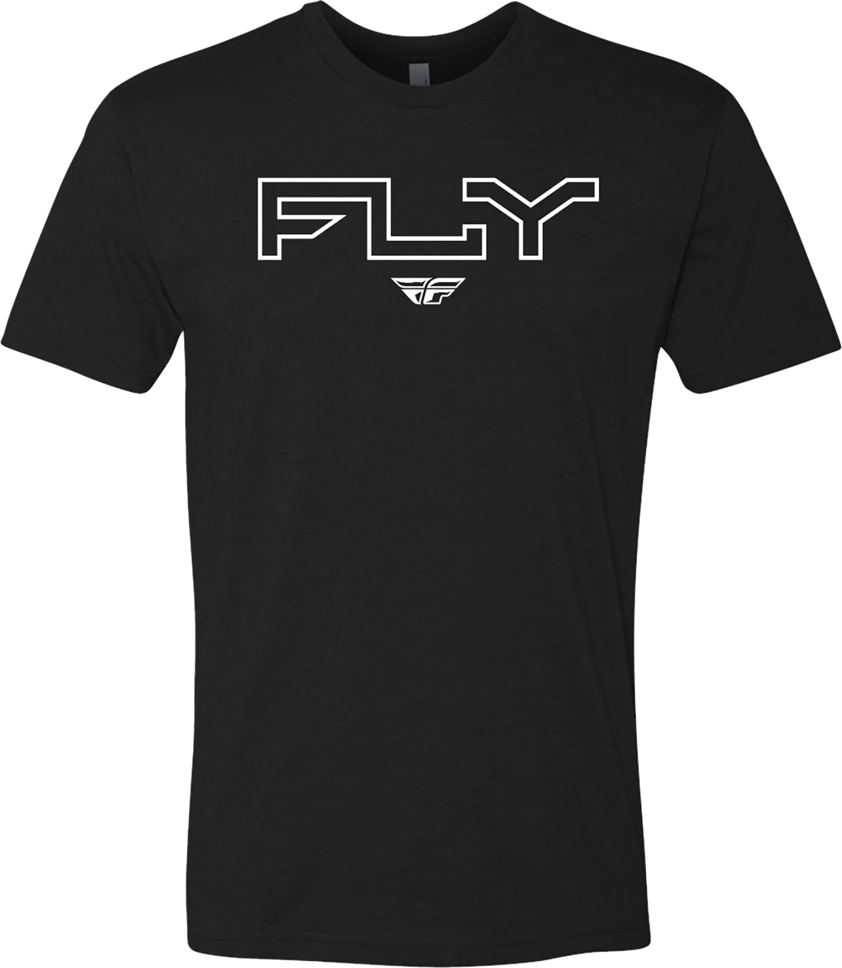 Black Fly Racing Edge tee, front view with white outlined Fly logo