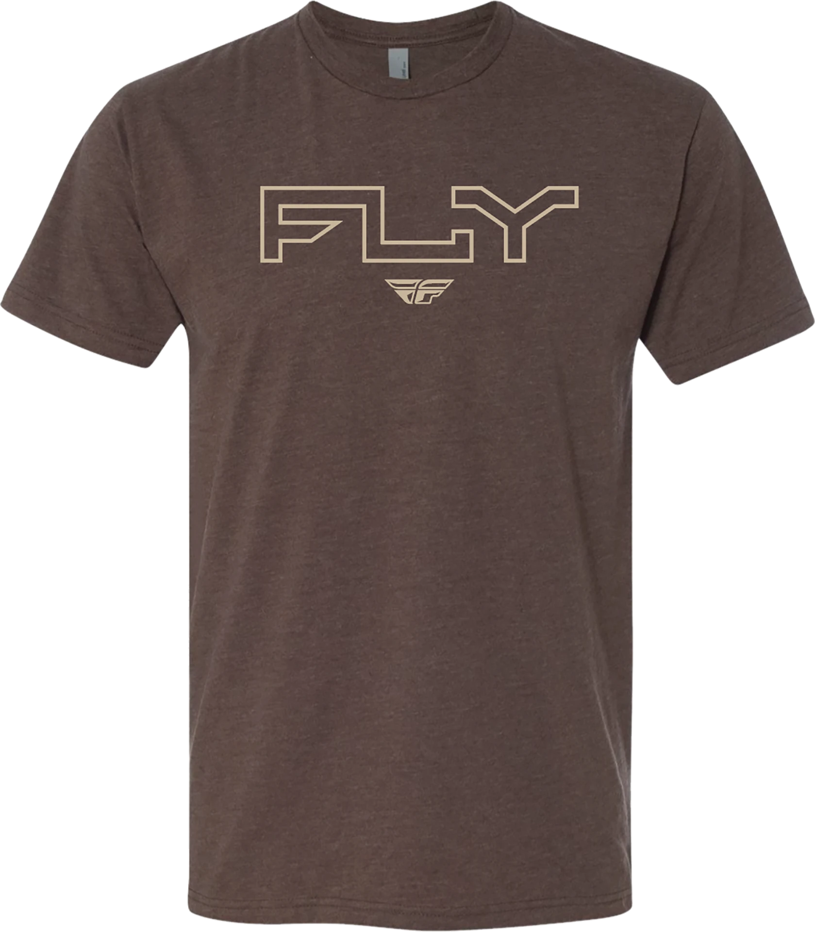 Espresso brown Fly Racing Edge tee, front view with cream outlined Fly logo