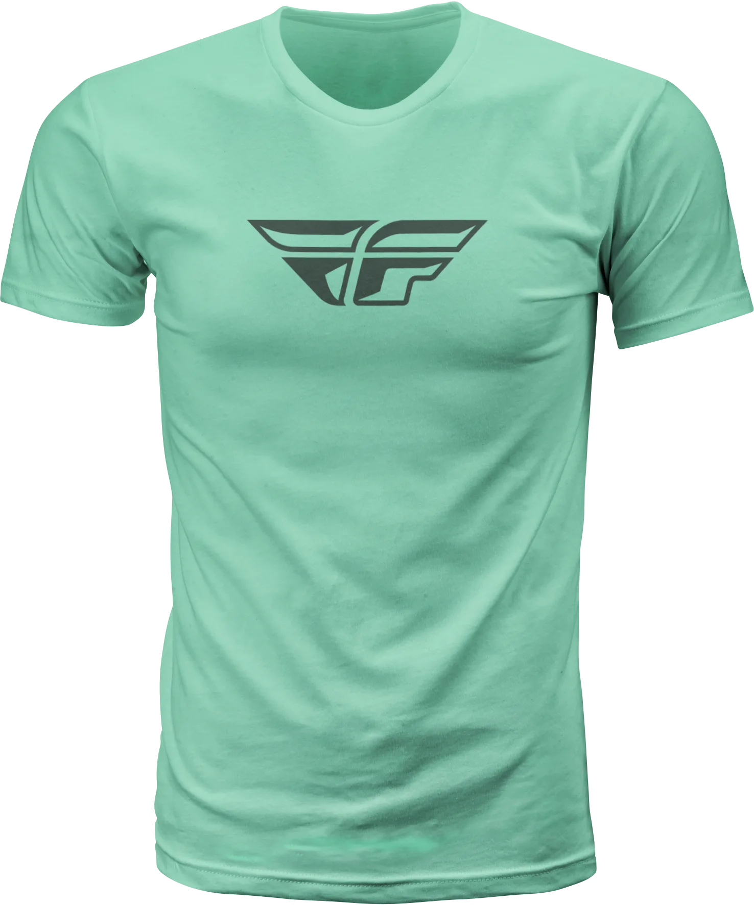Sage green Fly Racing F-Wing tee, front view with grey F-Wing logo