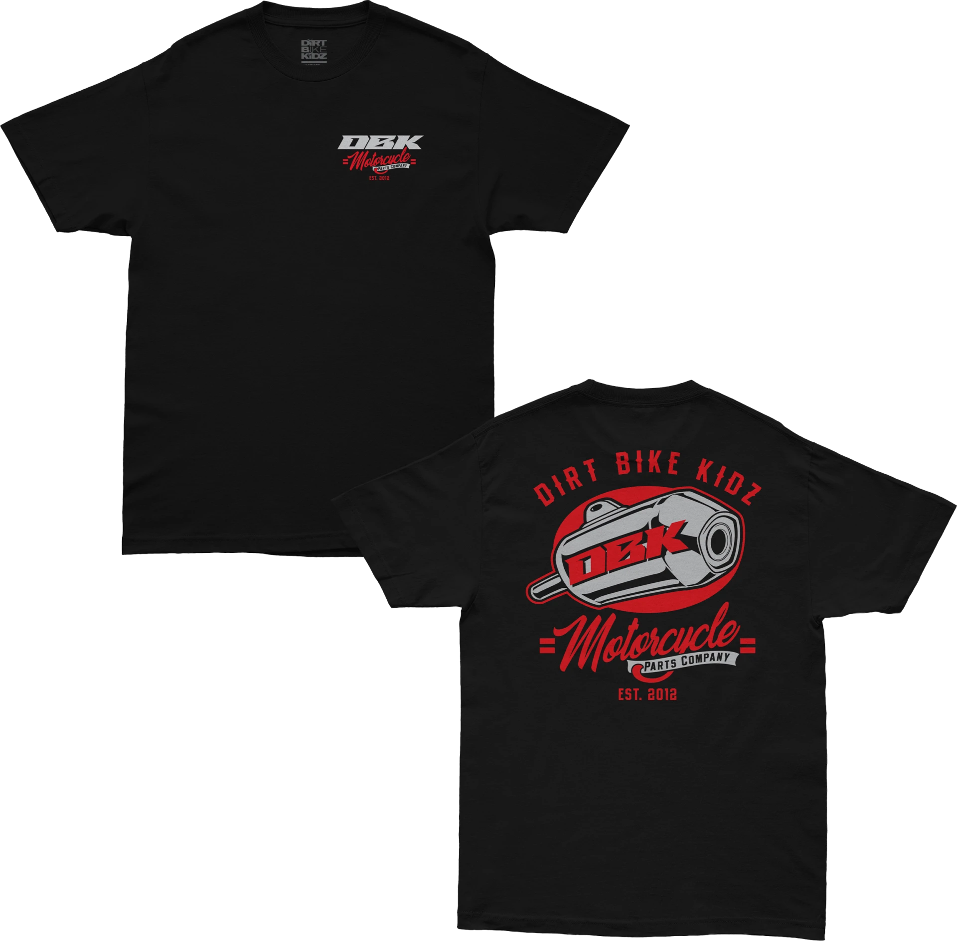 Black DBK Factory tee, front and back views side by side