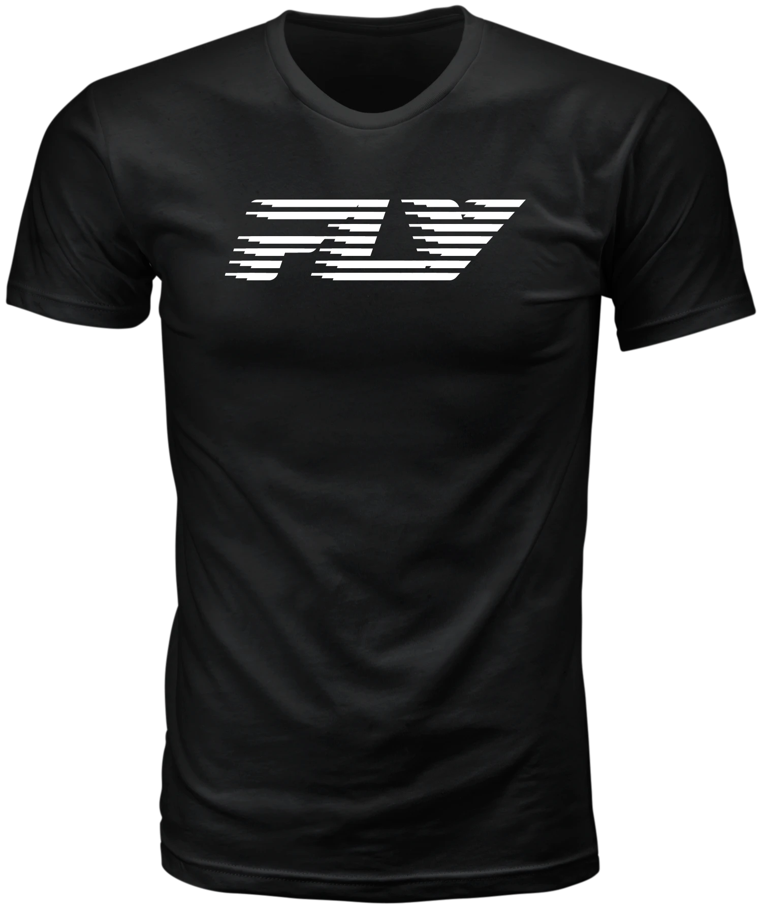 Black Fly Racing Fast tee, front view with white striped Fly logo