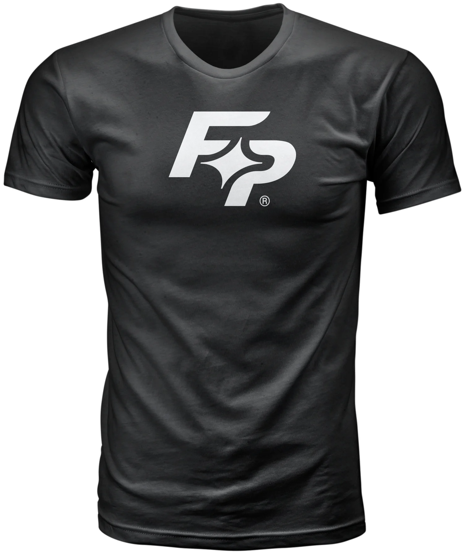 Fire Power Logo Tee in black, front view with white FP chest logo